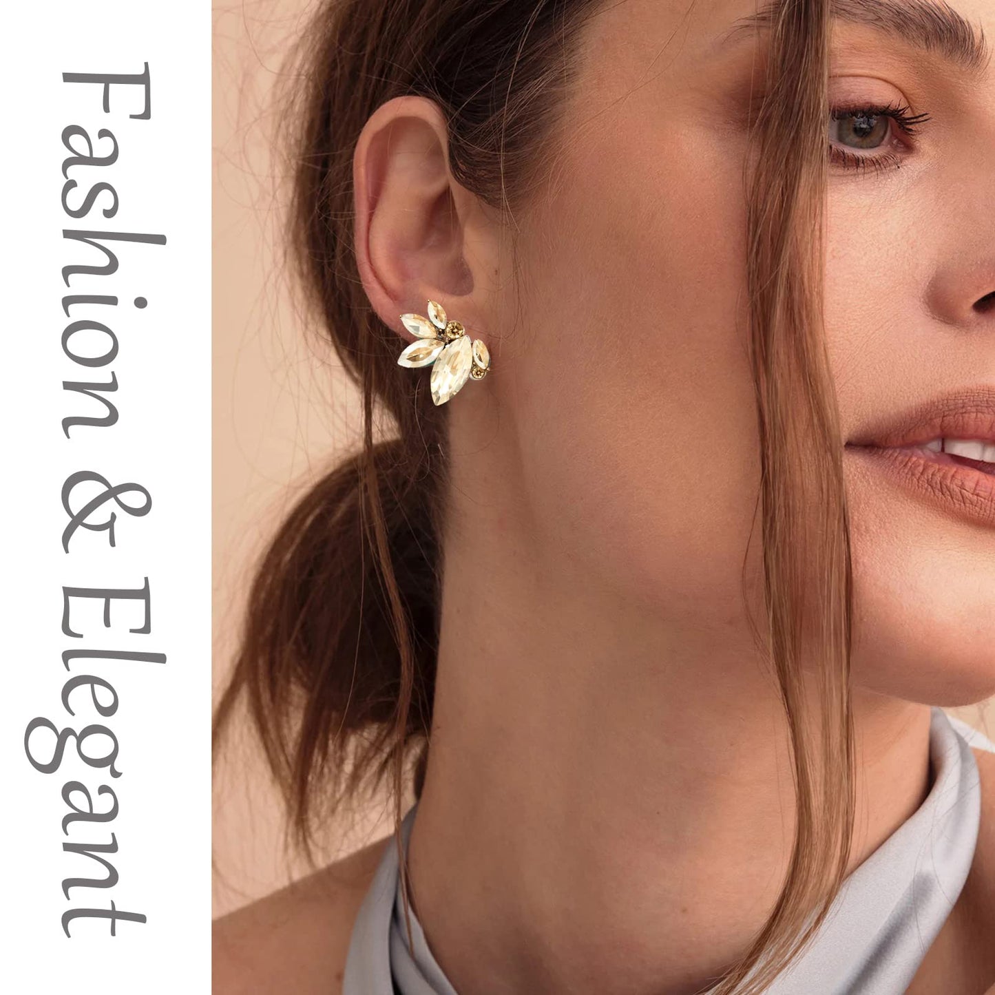 Champagne Rhinestone Earring Sparkly Faux Crystal Stud Earrings for Women Wedding Prom Party