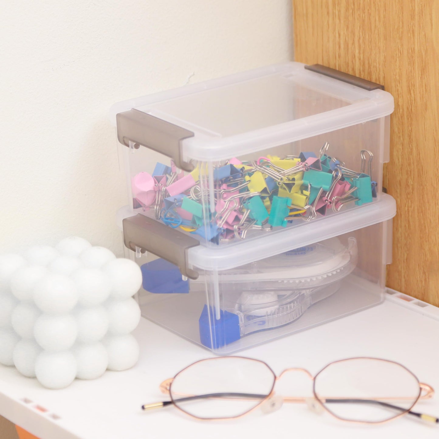 Citylife 0.53 QT 10 Packs Small Storage Bins Plastic Storage Container Stackable Box with Lids for Organizing, Clear White