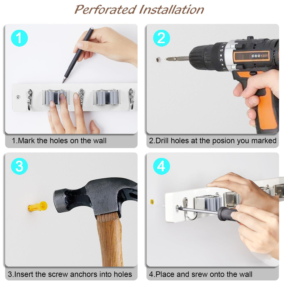 2 Pack Mop Broom Holder Wall Mount