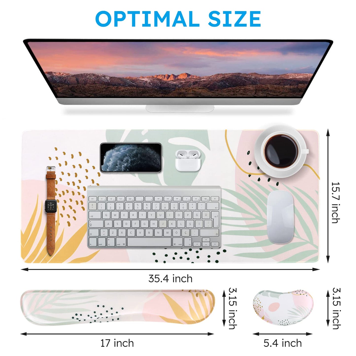 iCasso for MacBook Air 13 Inch Case 2020 2019 2018 Release A2337M1/ A1932/A2179, with Keyboard Mouse Pad Set,Desk Pad + Keyboard Wrist Rest Support+Wrist Rest, Ultra Thick Mousepad Desk Mat, Morandi