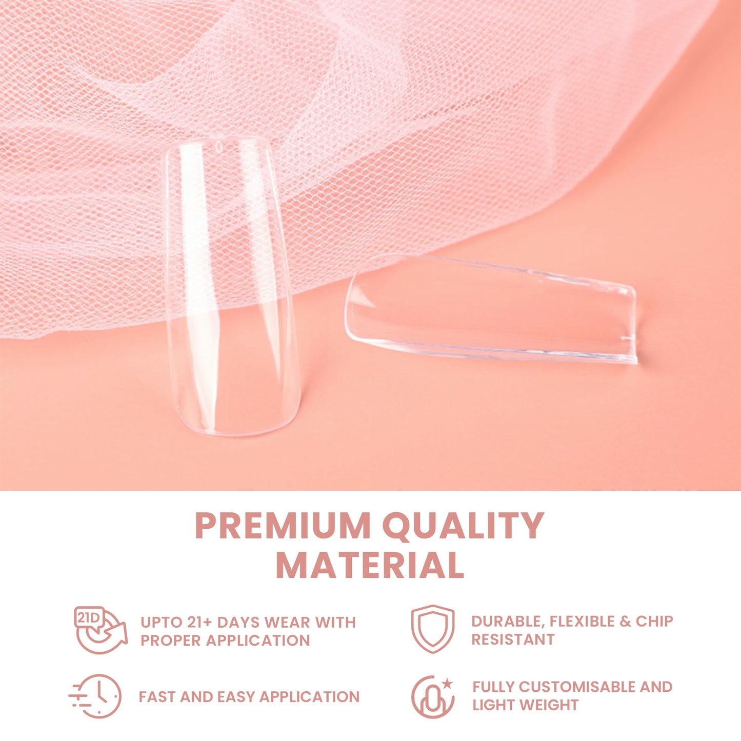 Allkem Soft Gel Nail Tips - XL Square Nail Extensions with Refill Bag - 12 Sizes Extra Long Full Cover Nails - Clear (500 Pieces)