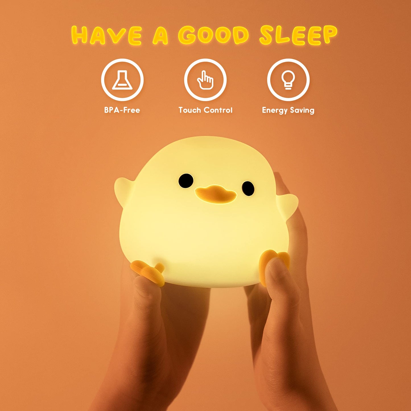UNEEDE LED Cute Bean Duck Night Light, DoDo Duck Silicone Nursery Night Light Squishy Dimmable Rechargeable Table Bedside Lamp with Touch Sensor for Bedrooms, Living Room Unique Dorm Decor Gift Toy
