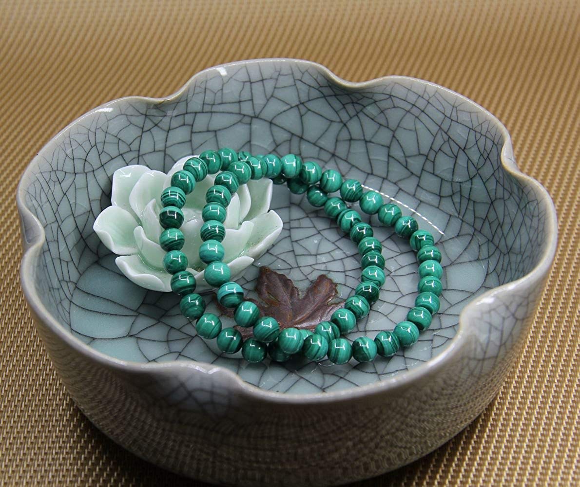 Angelstones Handmade Natural Malachite Healing Gemstone 6mm Round Beads Stretch Crystal Bracelet 7 Inch Unisex