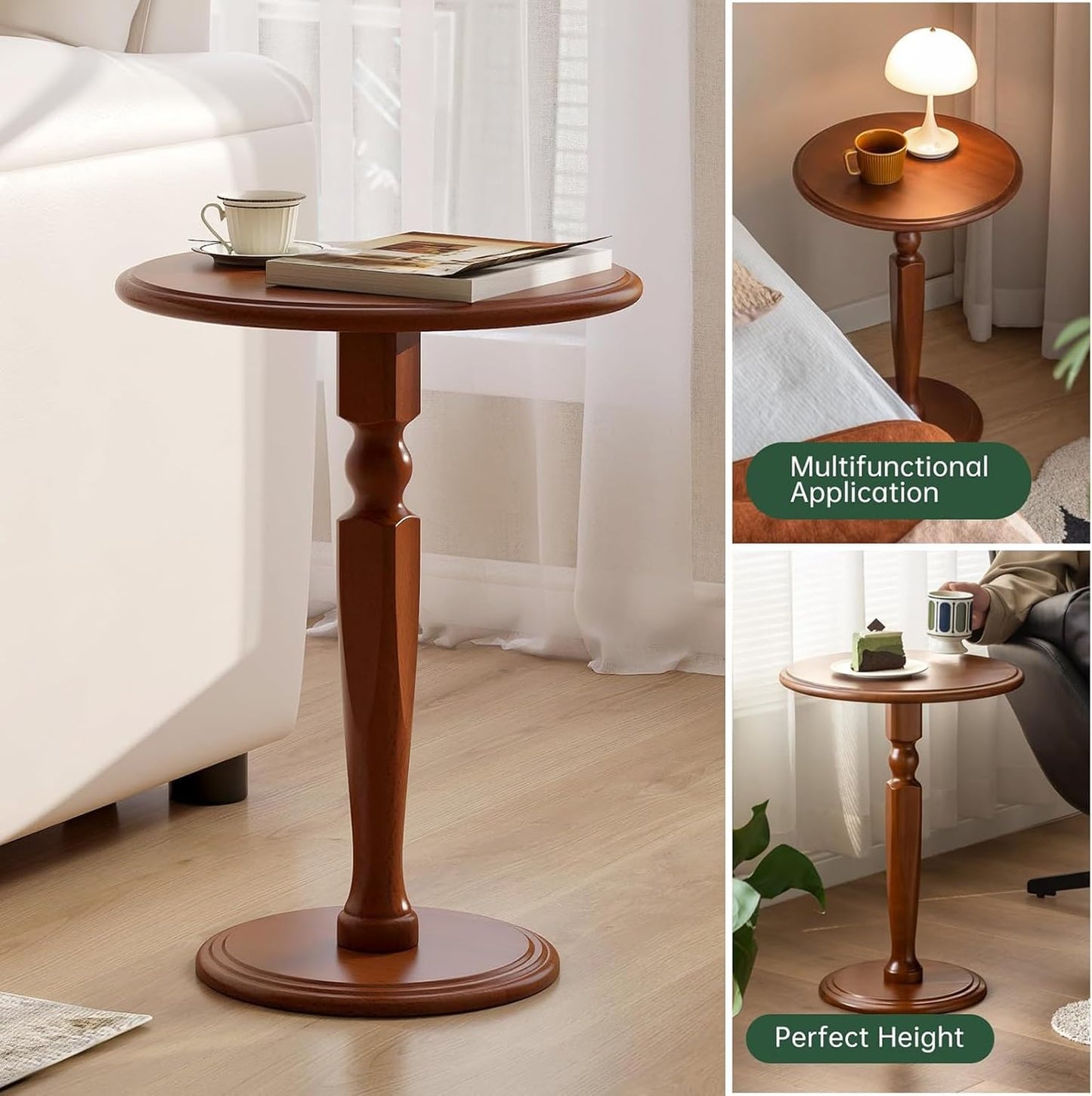 ZNKJYSZQ 21" Tall Round Accent Side Table，Solid Wood Round Pedestal End Table，Small Nightstand，Indoor Plant Stand for Bedroom, Corners, and Nursery