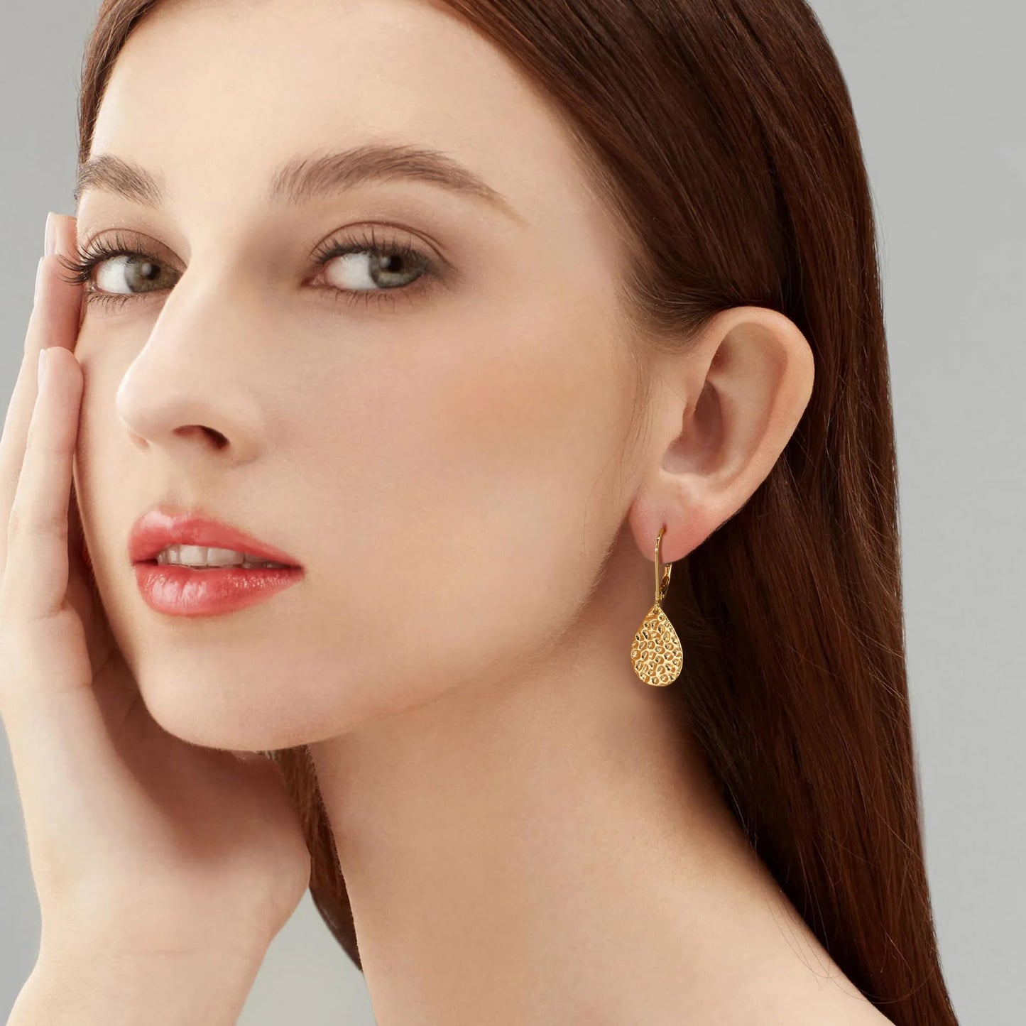 ALEXCRAFT Hammered Teardrop Gold Dangle Earrings for Women Hypoallergenic 14K Gold Teardrop Leverback Hanging Drop Earrings Jewelry for Women