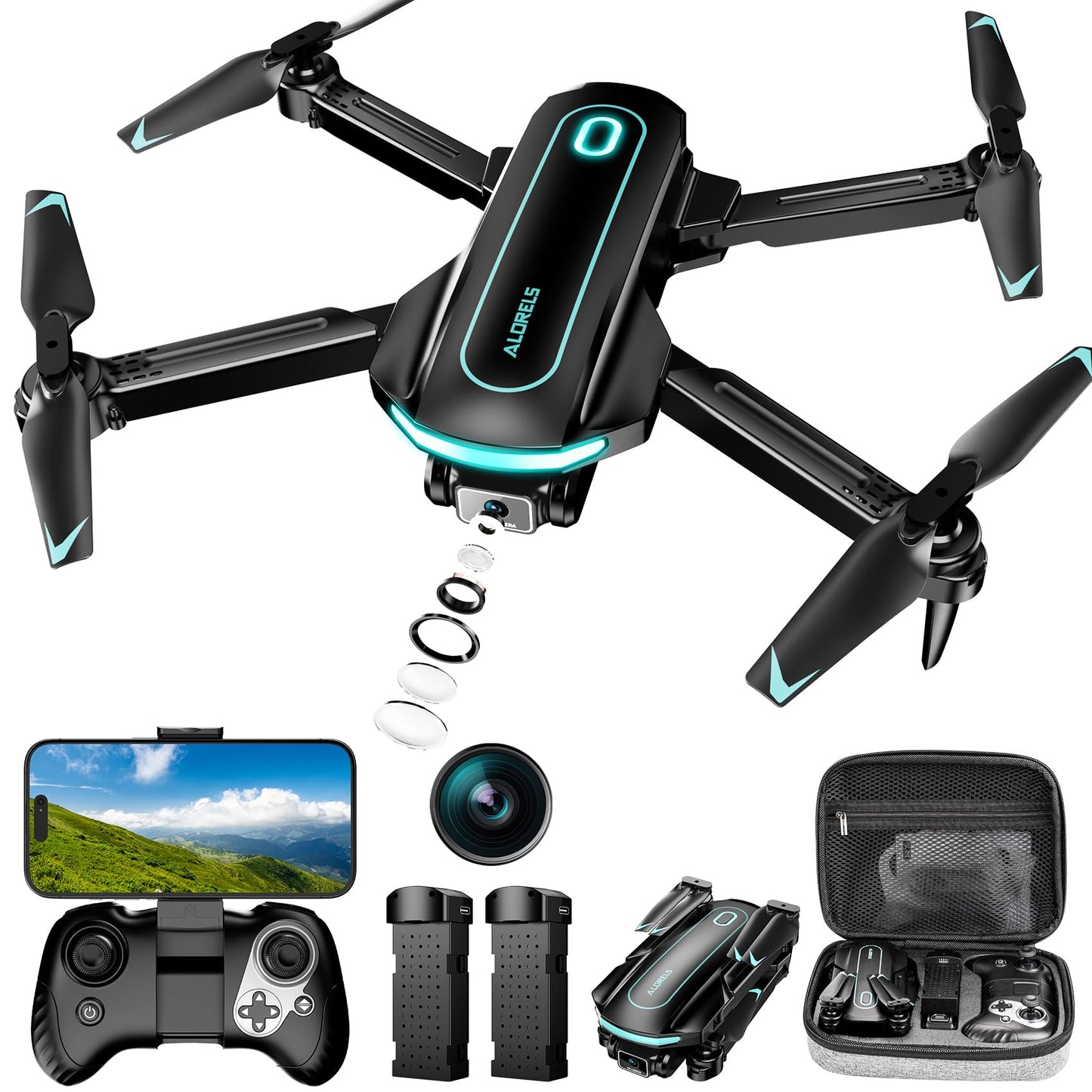 Drone with Camera for Adults and Beginners, 1080P HD FPV Foldable Mini Drone for Kids, 2 Batteries, Carrying Case, Trajectory Flight, Gravity Control, One-Key Takeoff/Landing, 360° Flip, Toys for Gift