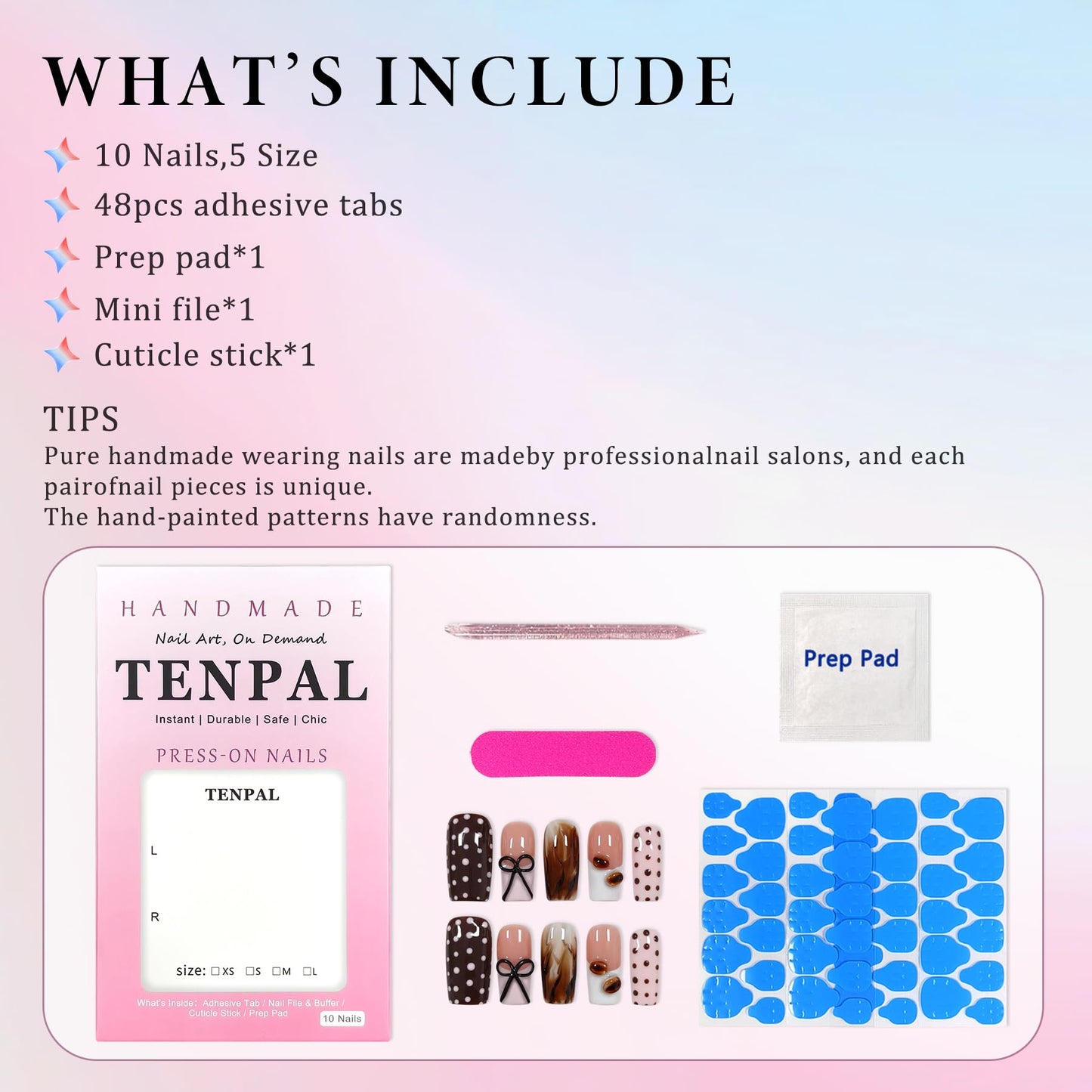 TENPAL Pink Coffee French Tip Press on Nails Medium Square, Polka Dot Ombre 3D Coffee Bean Cute Sweet Girly Reusable Salon False Nails for Daily Wear 10PCS(M)