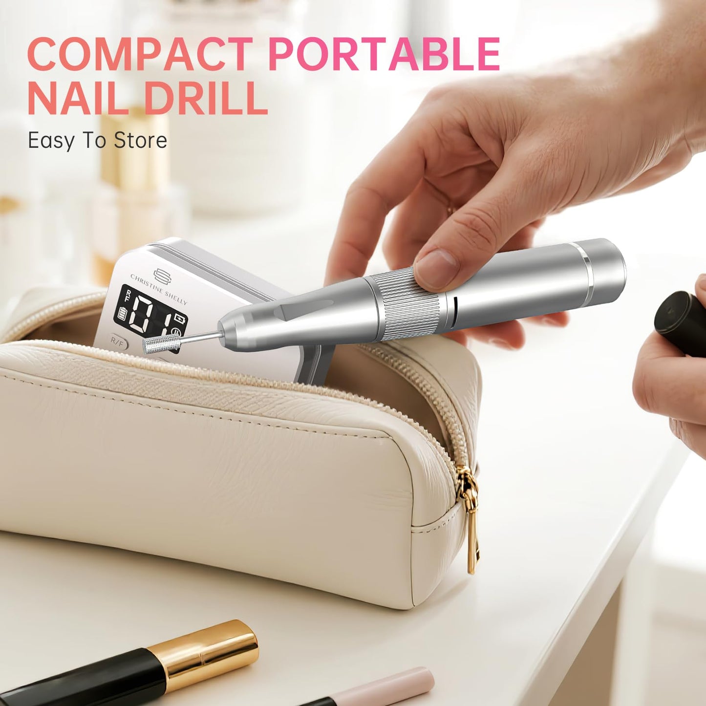 Rechargeable Nail Drill CHRISTINE SHELLY: 35000 PRM Electric Nail File, Professional Efile Nail Drill with Bits Kit for Acrylic Gel Polishing Removing