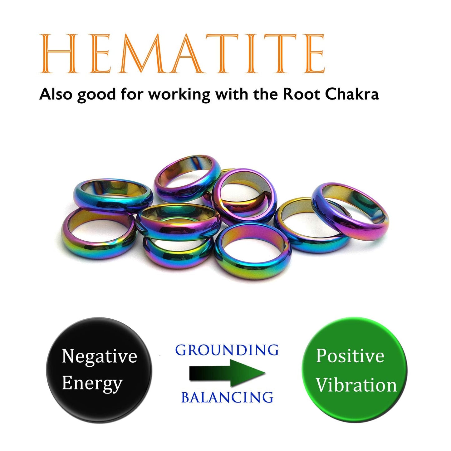 Morchic 10Pcs Pack Rainbow Hematite Stone Rings for Women & Men, Unisex Plain Band Set (6mm Width) - Mixed Sizes 6-12, Chakra Balancing, Polished Gemstone, Gift Ready
