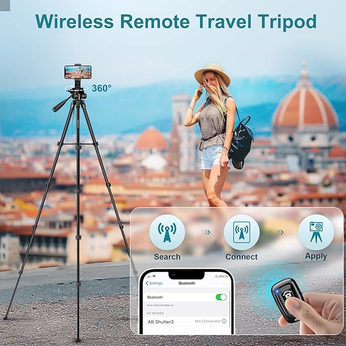 JOILCAN Phone Tripod, 68" Tripod for Phone Stand Video Recording Photos, Travel Floor Tripods Compatible with iPhone Canon Nikon DSLR, Cell Phone Tripods with Remote/Travel Bag