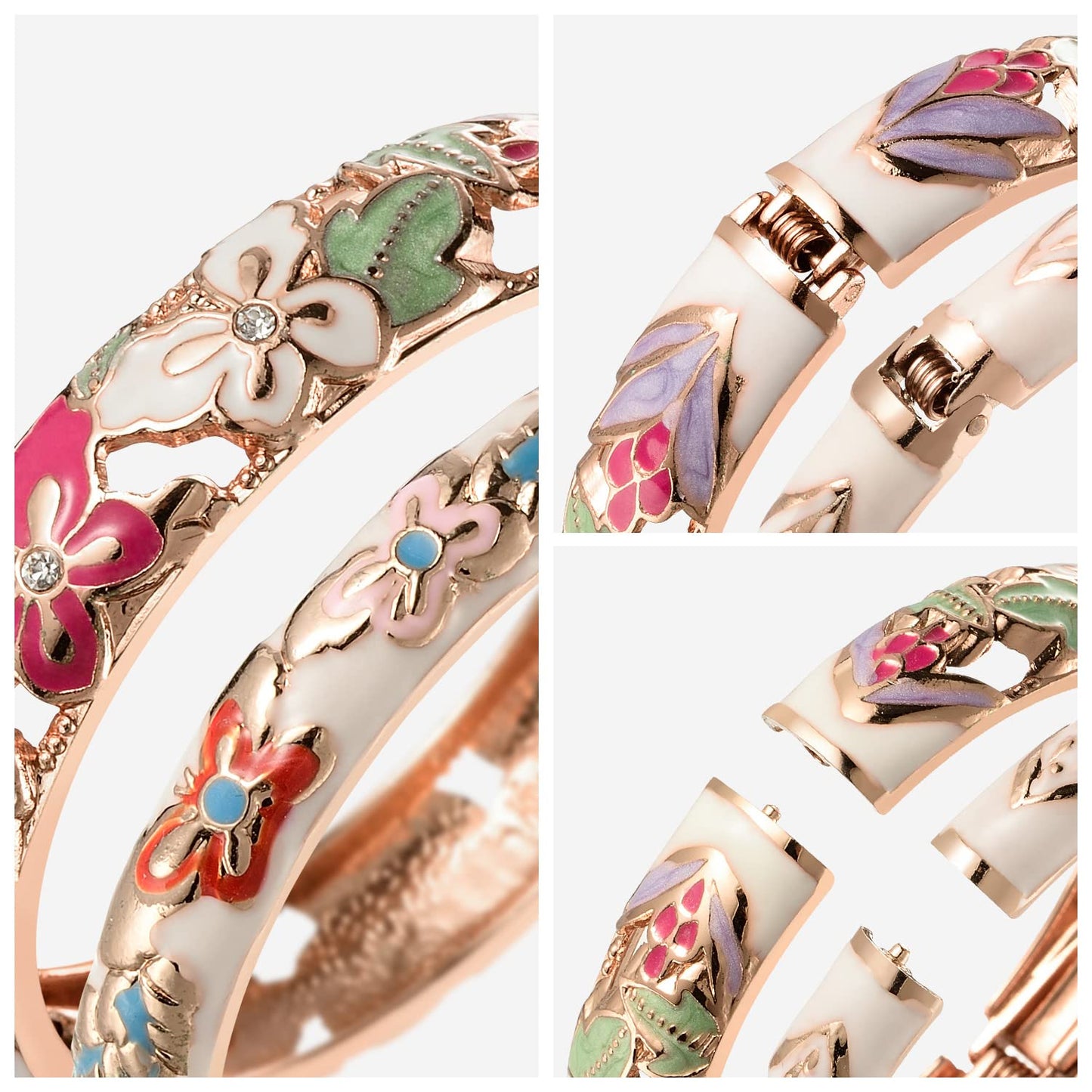 UJOY Fashion Cloisonne Bangle Jewelry Hollowed Handmade Butterfly Enamel Gifts Cuff Open Bracelet Bangles for Women Gilrs 88A09 White