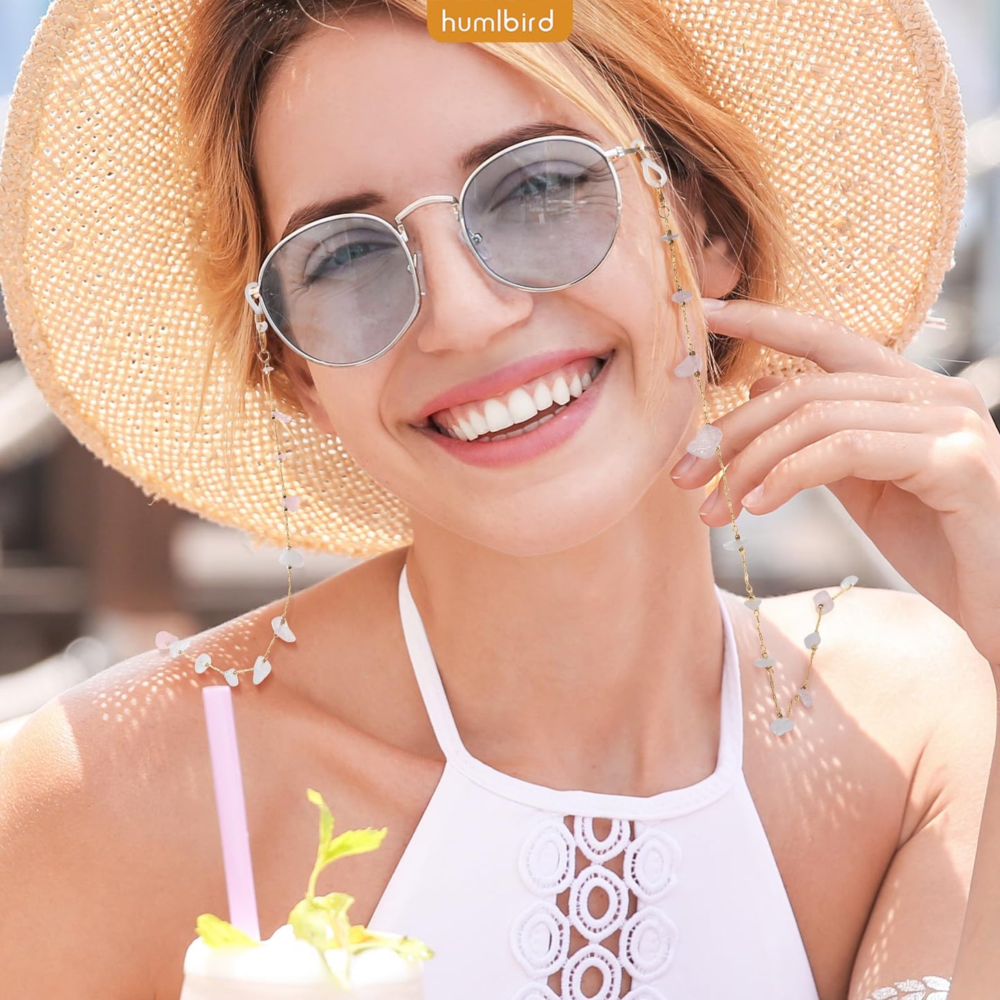 humlbird Eyeglass Chains for Women Stylish Glasses Lanyard Sunglass Chain Natural Crystal Mask Chain Eye Glasses Strap Pink-1