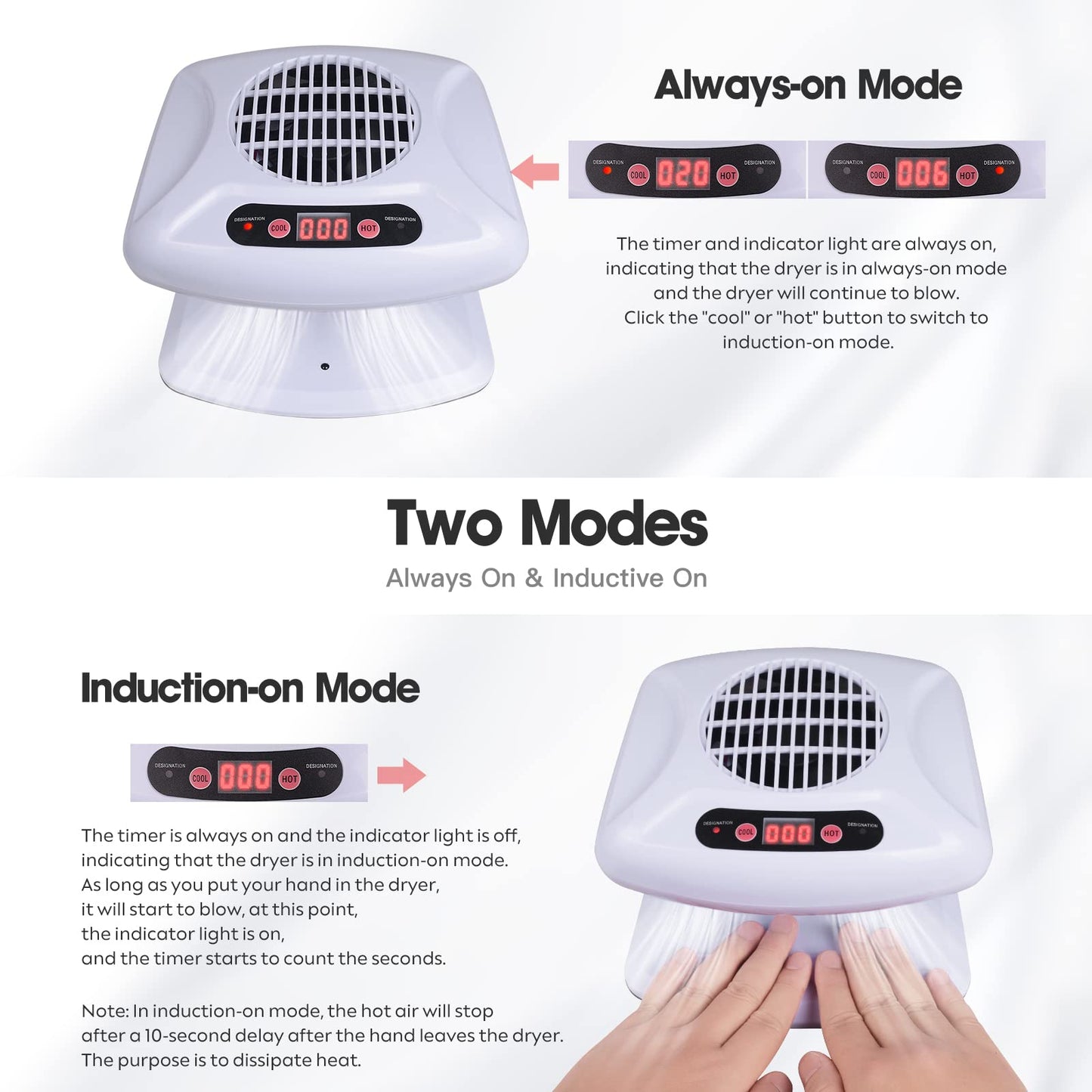 Gegong Air Nail Dryer with Automatic Sensor, 300W Timing Fan Blow for Both Hands and Feet, Warm & Cool Wind Blower Regular Polish, Home Salon Use No Harmful (Light Blue)