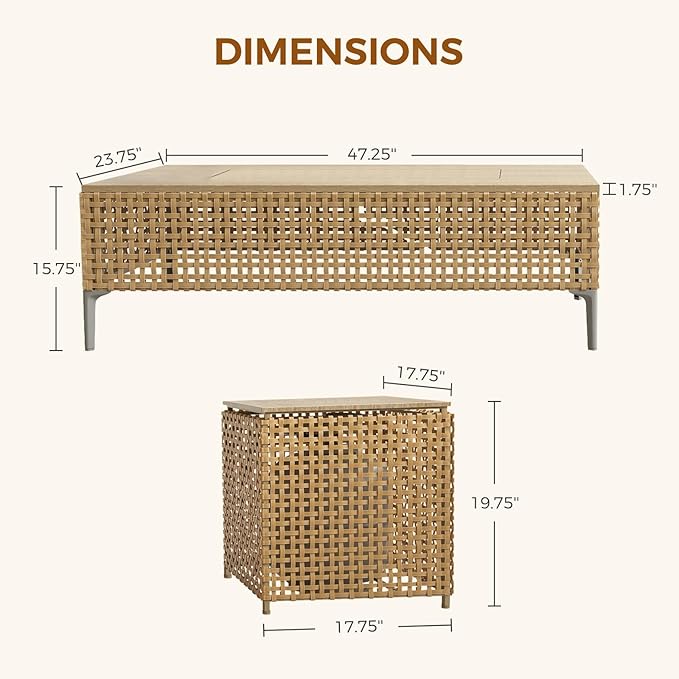 Grand patio 12-Piece Patio Furniture Set with 47" Fire Pit Table, Outdoor Conversation Set & 50,000 BTU 47 Inch Rectangle Propane Fire Pit & Storage Box with Water Resistant Thick Cushions, Cream