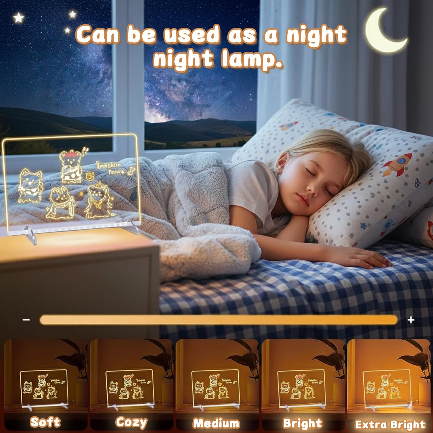2026 2Pack LED Drawing Board with Colors, Glow Doodle Acrylic Dry Erase Board for Kids Ages 6+, 13.7"x9.75" Plug-in Light Up Note Boards for Boys & Girls Drawing & Creative Play