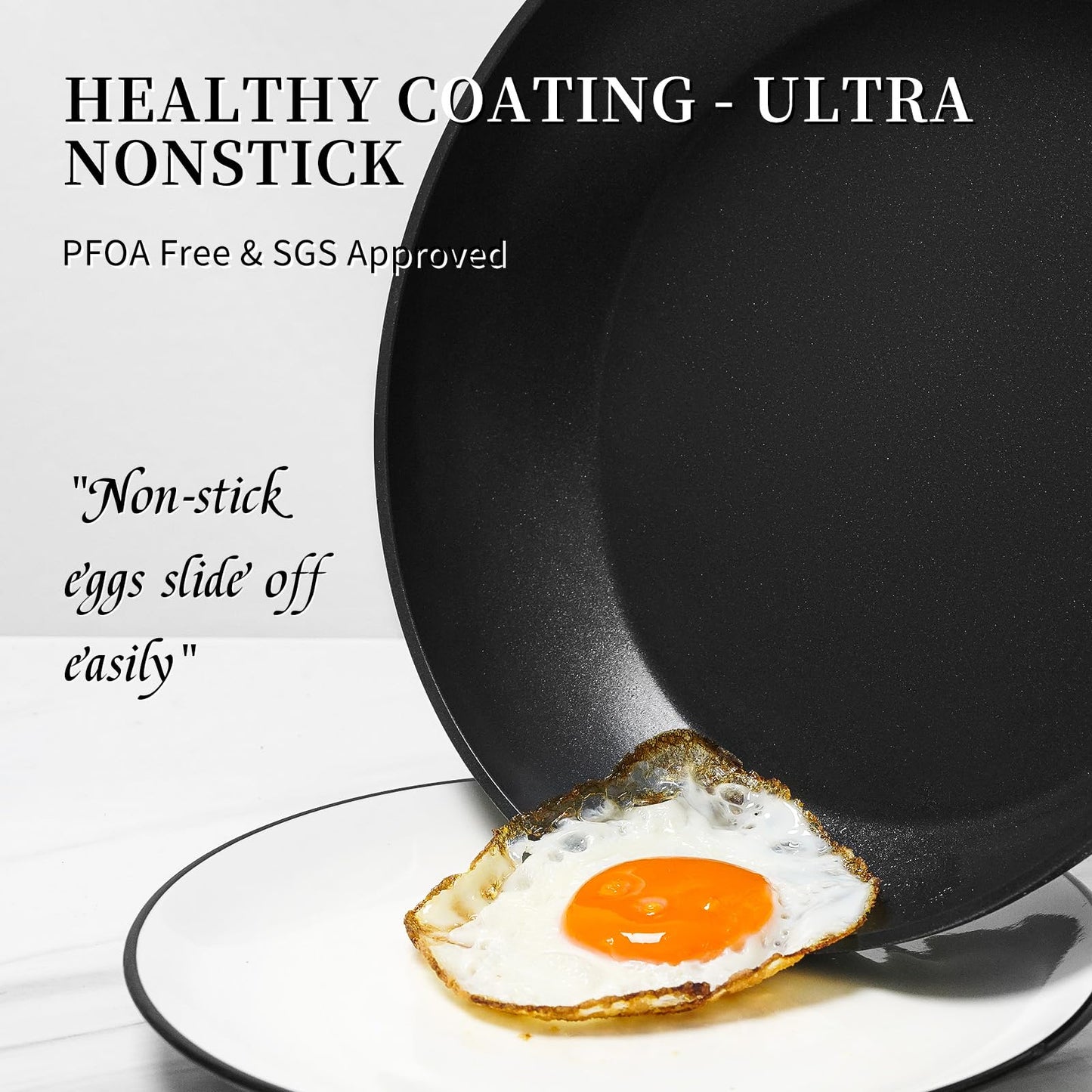 Frying Pan Set - 3 Pcs Nonstick Skillets With Lids, PFOA Free, Induction Compatible, Black