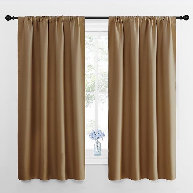 NICETOWN RV Blackout Curtains for Camper Windows, Gold Brown, 29" Wide by 50" Long, 2 PCs, Short Blackout Curtains & Drapes, Thermal Insulated Blackout Curtain Panels for Kids Room, Play Room