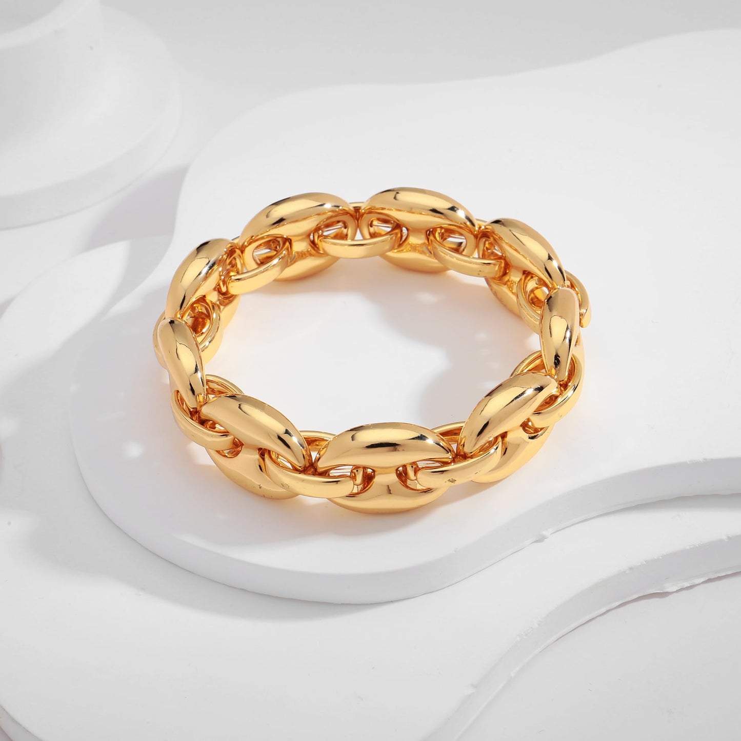 WOWORAMA Gold Chunky Chain Bracelet for Women Adjustable Elastic Stretch Bangle Bracelets Gold Thick Chain Statement Chunky Bracelet