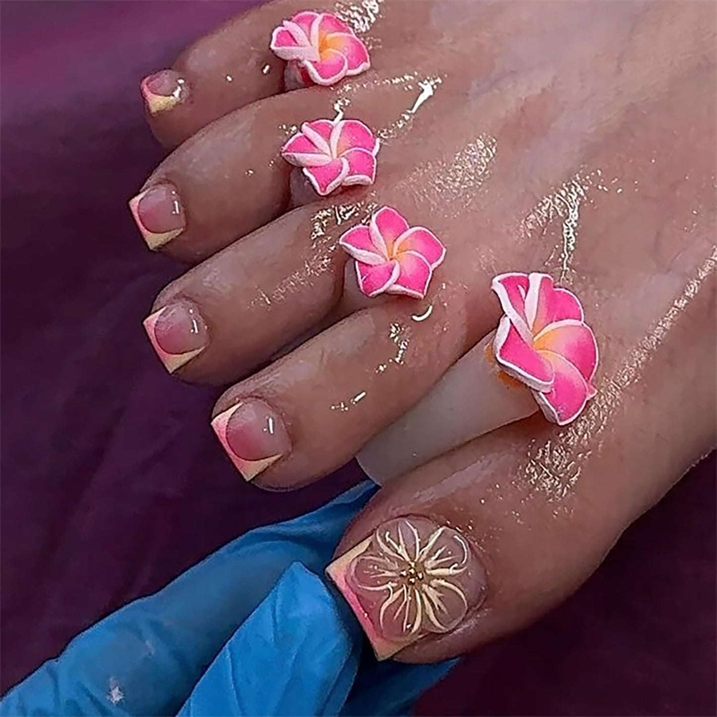 FIEONCIY Press on Toenails with Designs Acrylic Fake Nails for Toe Artificial False Nails with Charms Glue on Toe Nails for Spring Summer Stick on Toenails for Women Girls(JP3818)