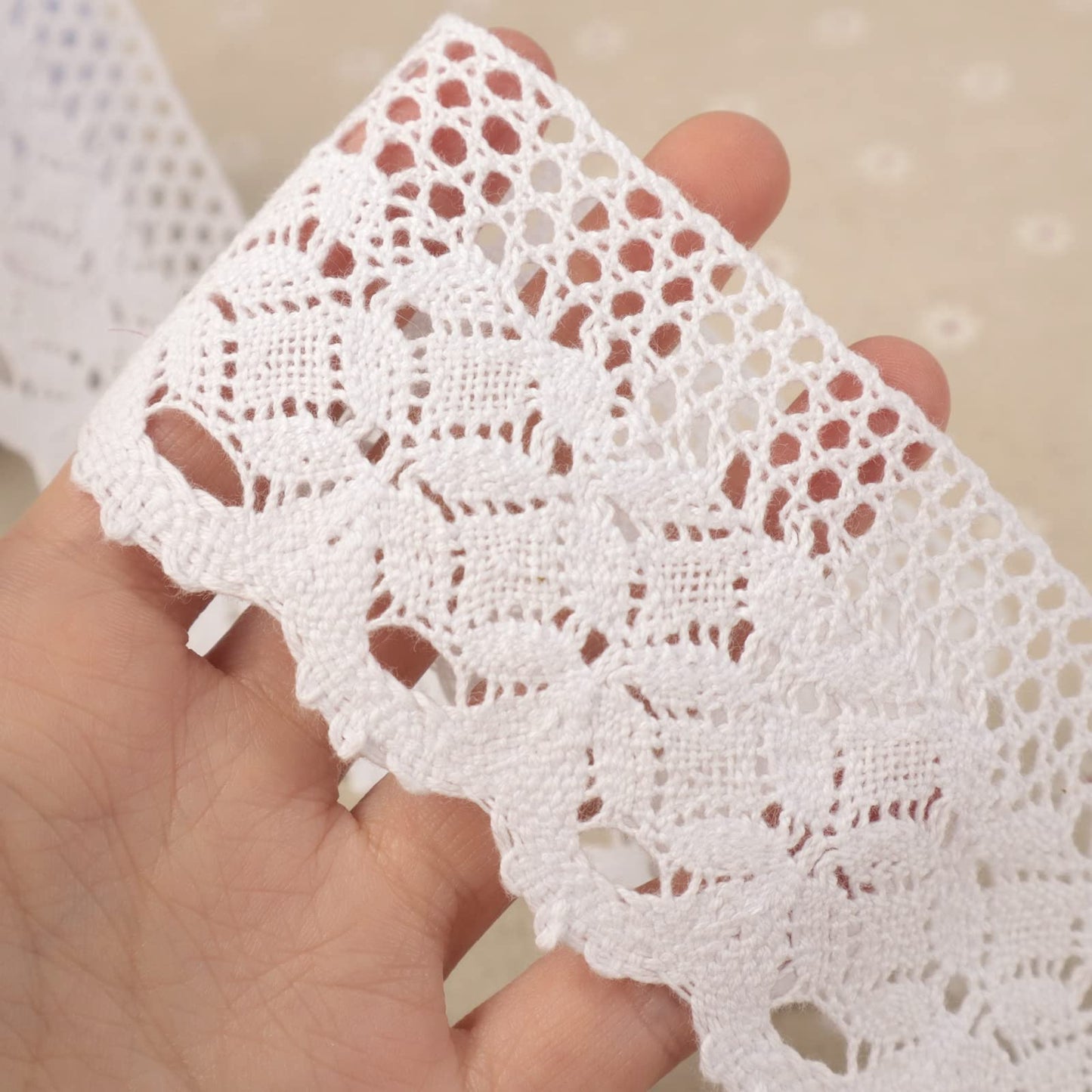 White Lace Ribbon 11 Yards Cotton Lace Trim Crochet Sewing Lace for Crafts, Gift Package Wrapping, Bridal Wedding Decoration, Scrapbooking Supplies