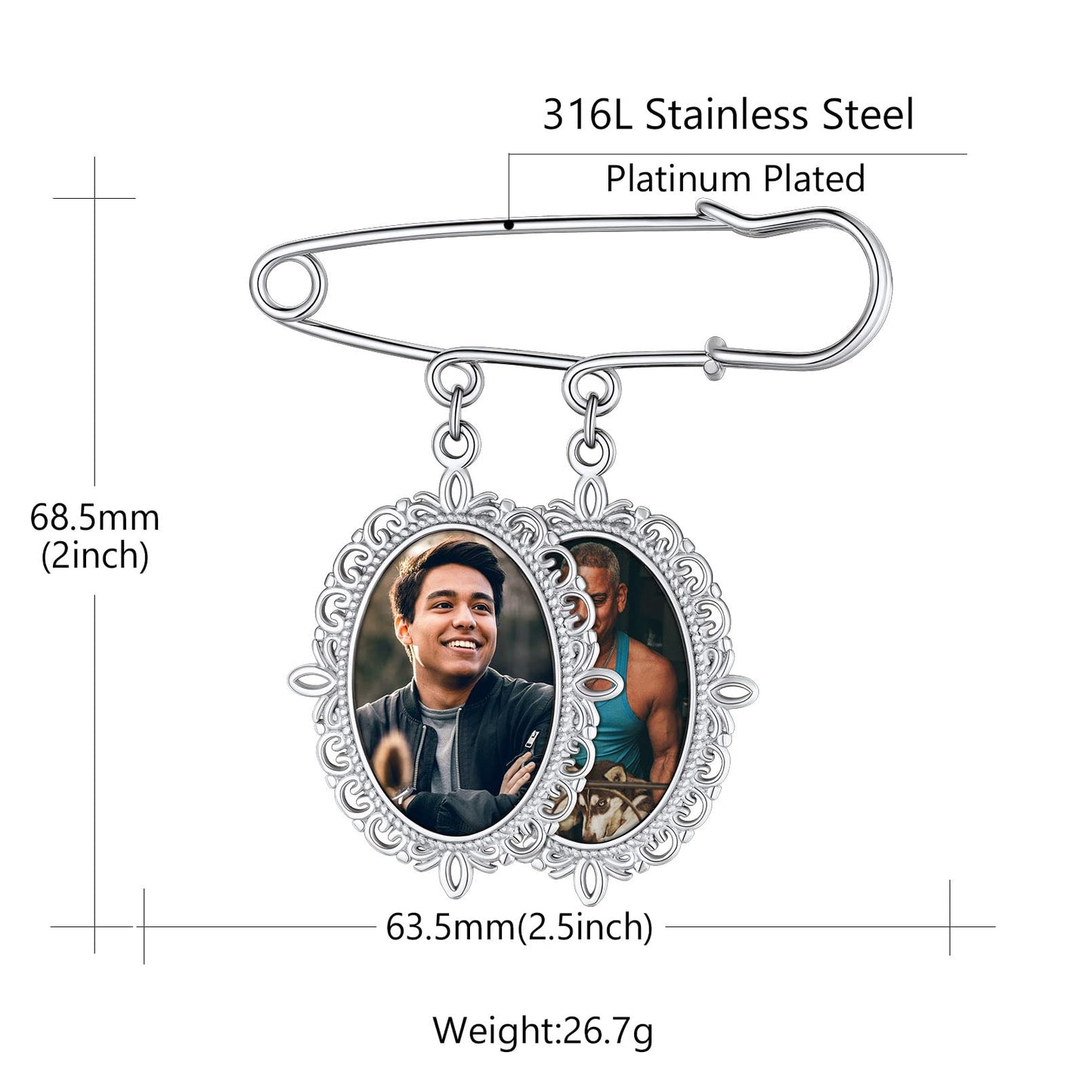 Custom4U Photo Charm for Wedding Bouquet Oval Memory Charms Funeral Boutonniere with Pictures Customized Wedding Gifts