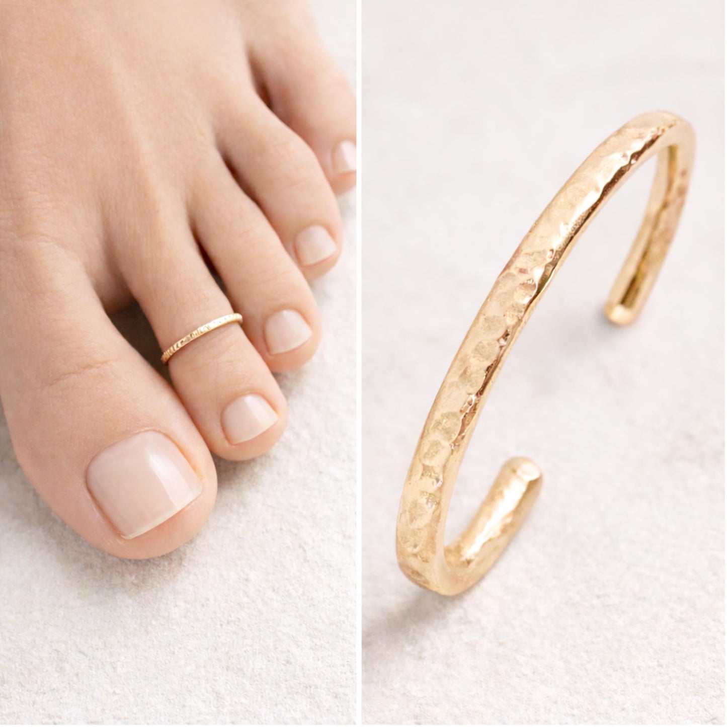 Ellie J Maui 14K Gold Filled Toe Rings for Women Adjustable Open Back Hammered Toe Ring Handmade Non Tarnish Dainty Gold Toe Ring Summer Beach Foot Jewelry