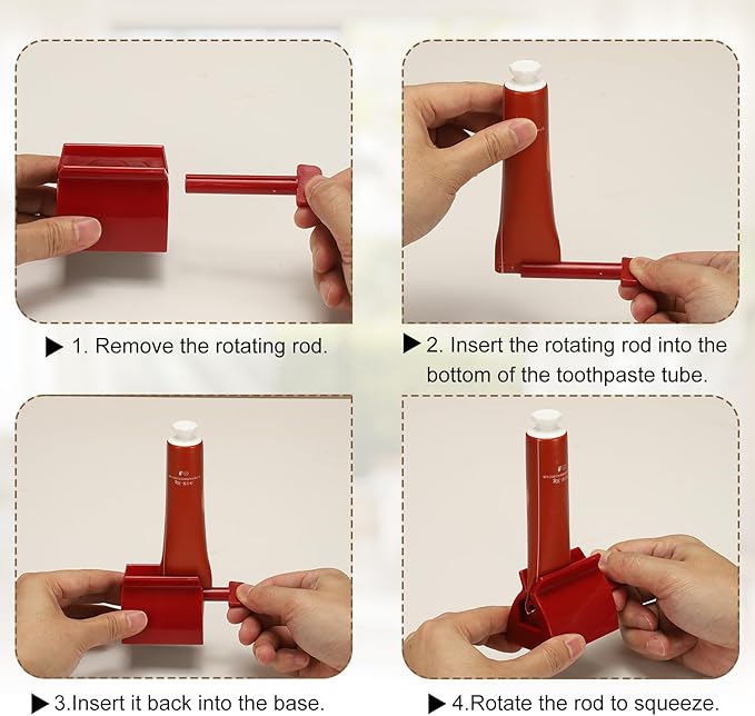 uxcell Toothpaste Tube Squeezer, 2Pcs 2" Toothpaste Squeezer Dispenser Rollers Tube Squeezers Clip Holder Stand for Bathroom, White/Red