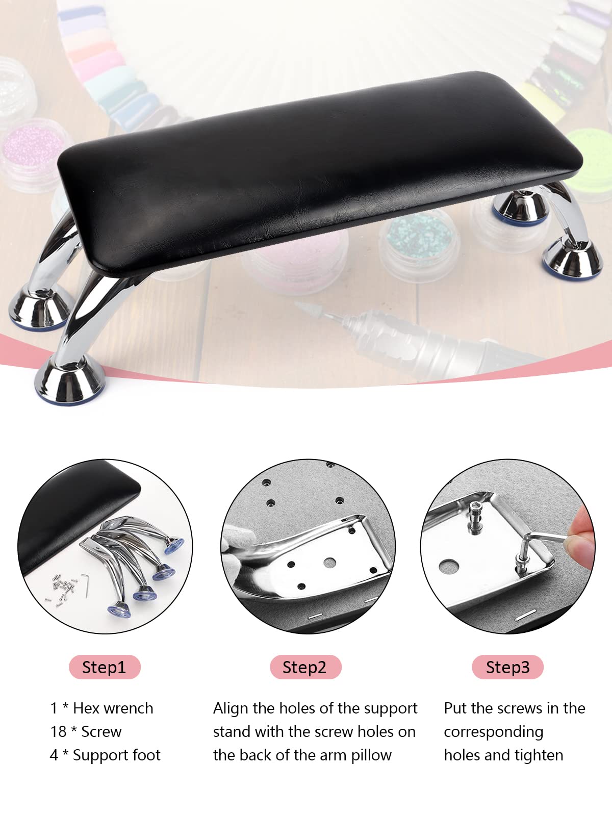 Big Arm Rest for Nails Cushion, Microfiber Leather Hand Rest for Nails Tech, Hand Rest Pillow for Nails Toenails, Detachable Nail Art Accessories Tool for Nails Tech (Black)