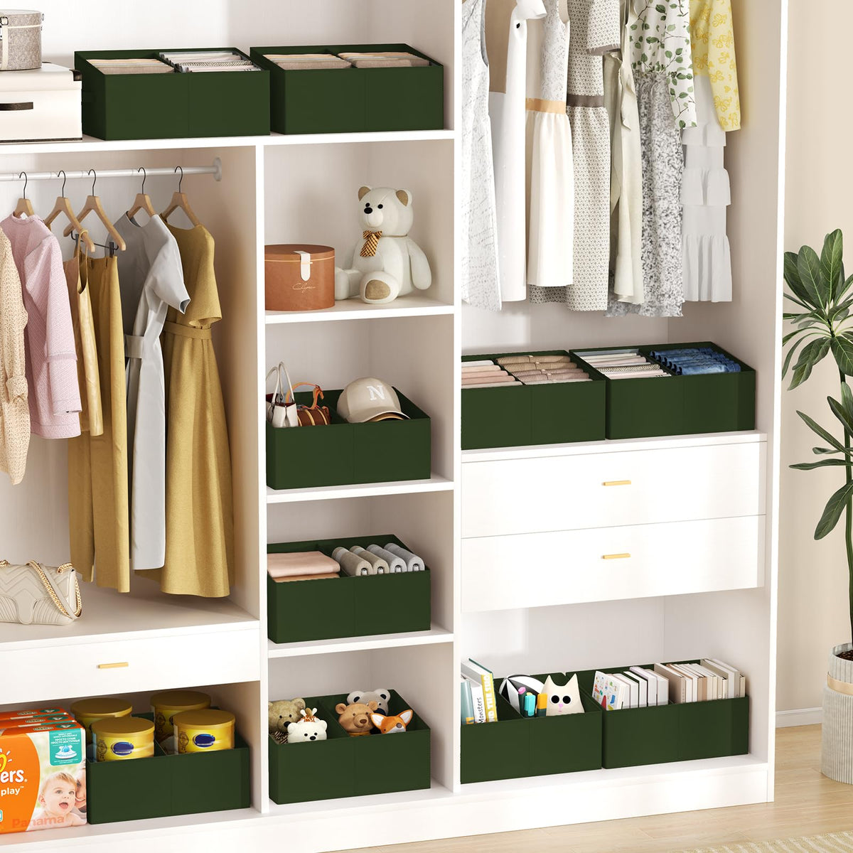 Large Closet Shelf Organizer Bins 8 Packs with Handles and Divider (8 Count)