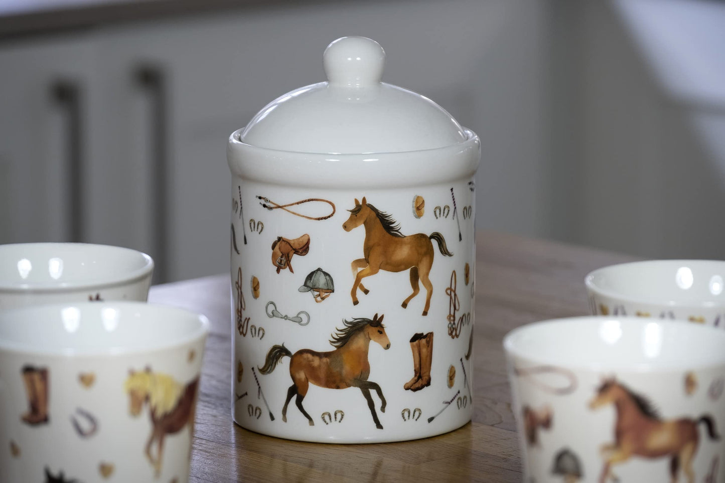 SPOTTED DOG GIFT COMPANY Ceramic Jar with Lid for Countertop, Cute Equestrian Themed Decorative Jar Kitchen Food Storage Container for Coffee Tea Sugar, Horse Gifts for Women 30oz