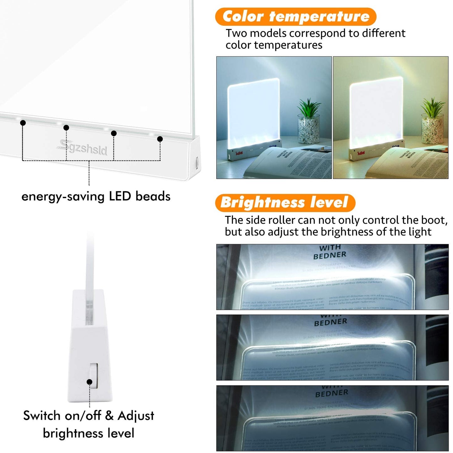 Deelessgz Book Light,Battery Powered Flat Plate led Book lamp,Brightness Adjustable,2 Color Temperature,Kids Book Light for Reading in Bed at Night Clip on Book Lovers Gifts (Warm)