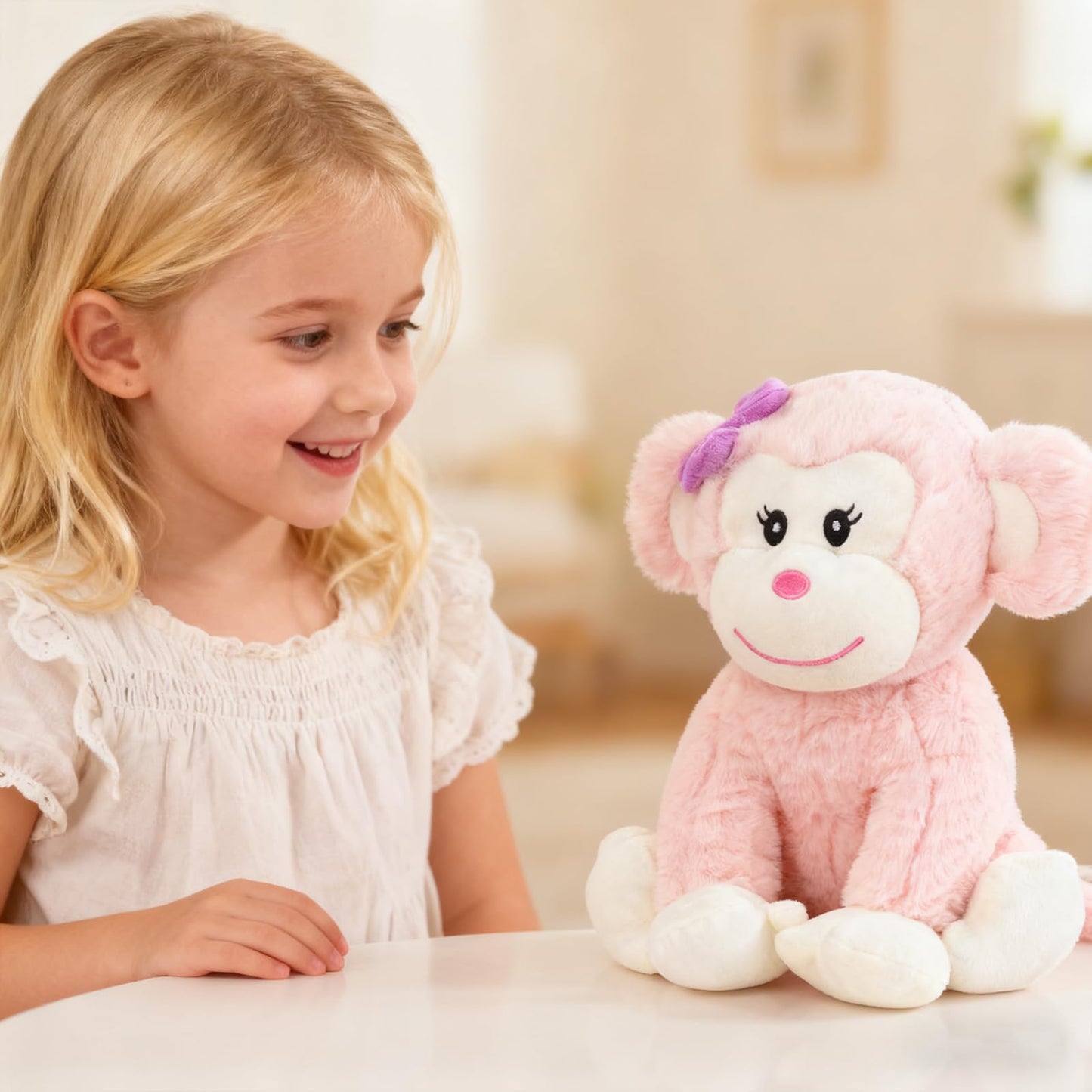 HollyHOME Monkey Stuffed Animal Cute Plush Monkey Toy Birthday for Girls 12 inch Pink