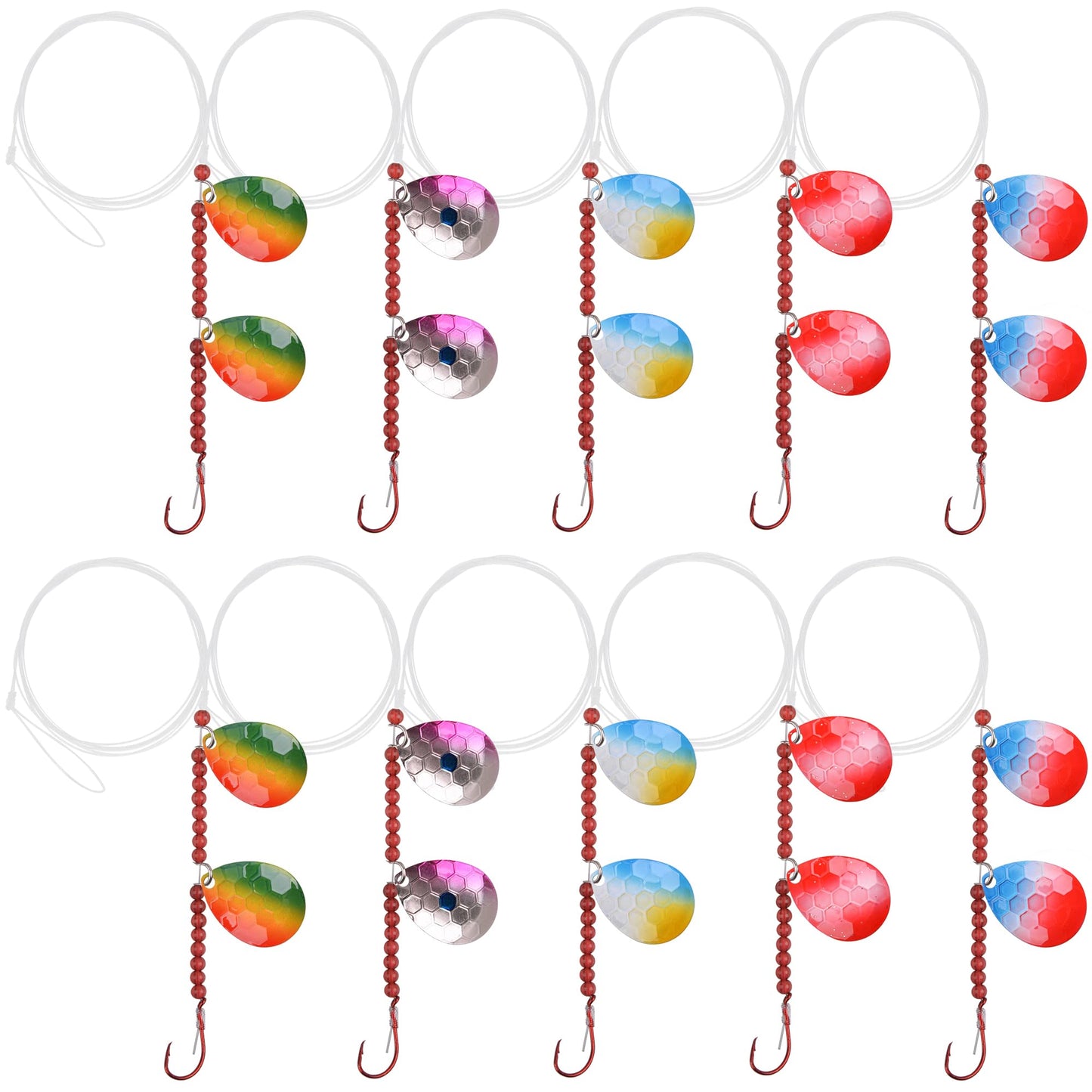Walleye Spinner Rig,Fishing Lure Rig Crawler Harness SpinnerKit Live Bait Rig with Colorado Blade Octopus Hooks for Walleye Trout Salmon Saltwater Freshwater Mix 5 Color - 10pcs