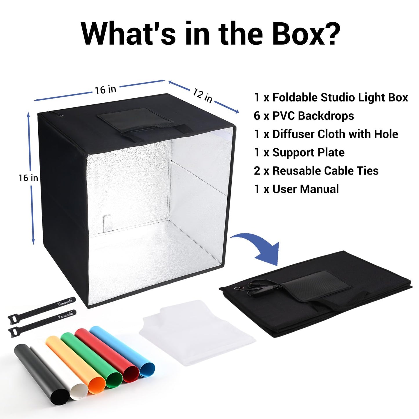 Professional 40x40cm Photo Light Box with USB-C Power Adapter, 18W Dimmable 180 LEDs (CRI>97), 6 Backdrops, 3 Light Modes - Foldable Photography Studio for Product Shots, Jewelry