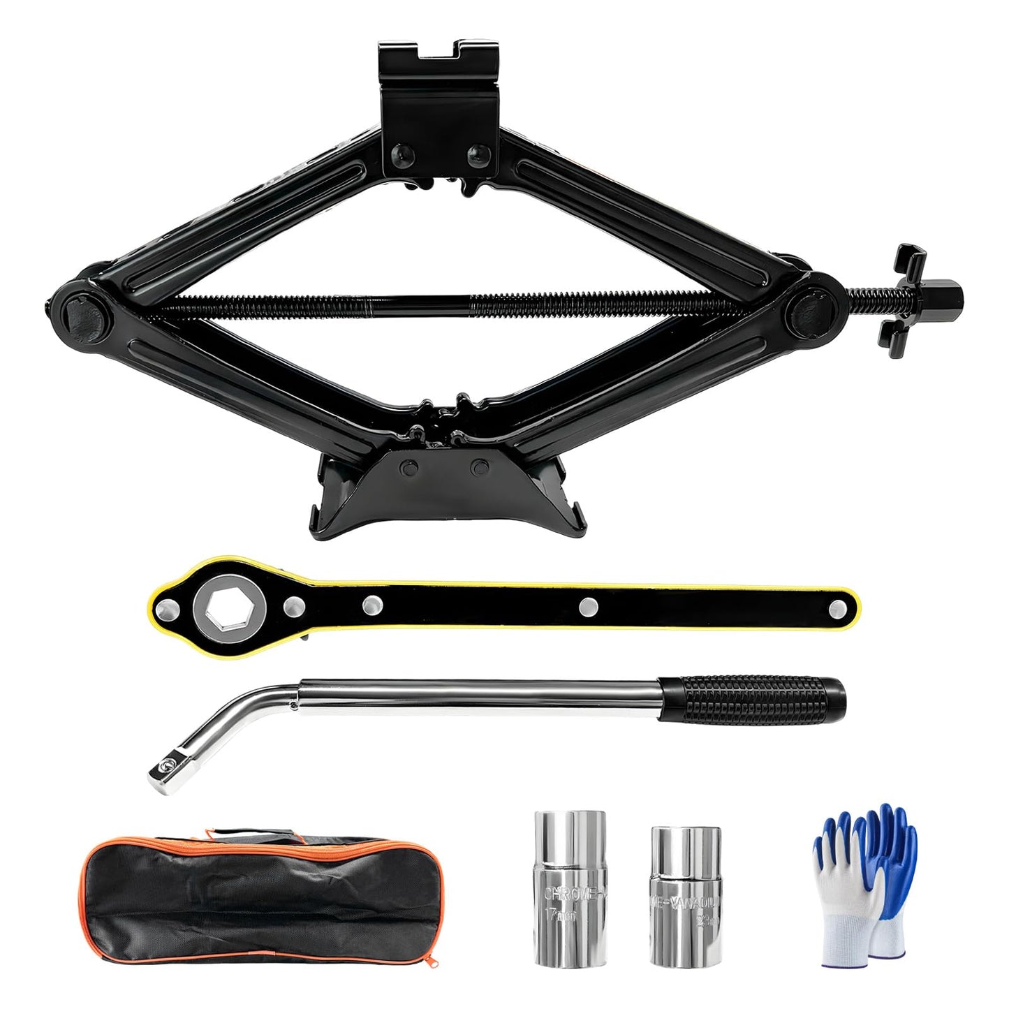 KVAEY Car Jack Kit, 2 Ton (4409 lbs) Scissor Jack Portable Tire Changing Tool with Lug Wrench, Heavy Duty Scissor Lift Jacks Universal Emergency Kit for Sedan SUV MPV, Car Accessories