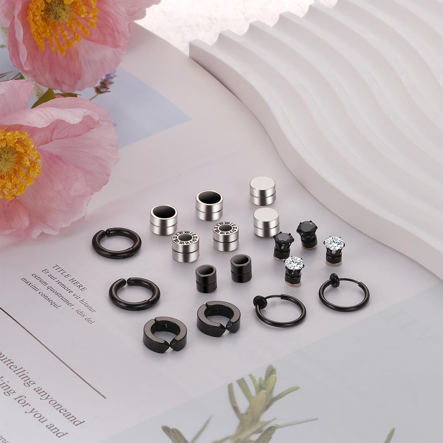 Non-piercing Magnetic Punk Earrings Set: 18PCS Stainless Steel Fake Cheater Studs Clip On Jewelry Set for Men Women