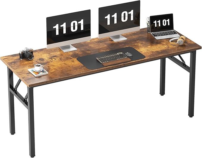 Need Large Computer Desk, 62 inches Long Office Desk, No Install Needed Folding Table Writing Table Workstation for Small Space, Rustic Brown