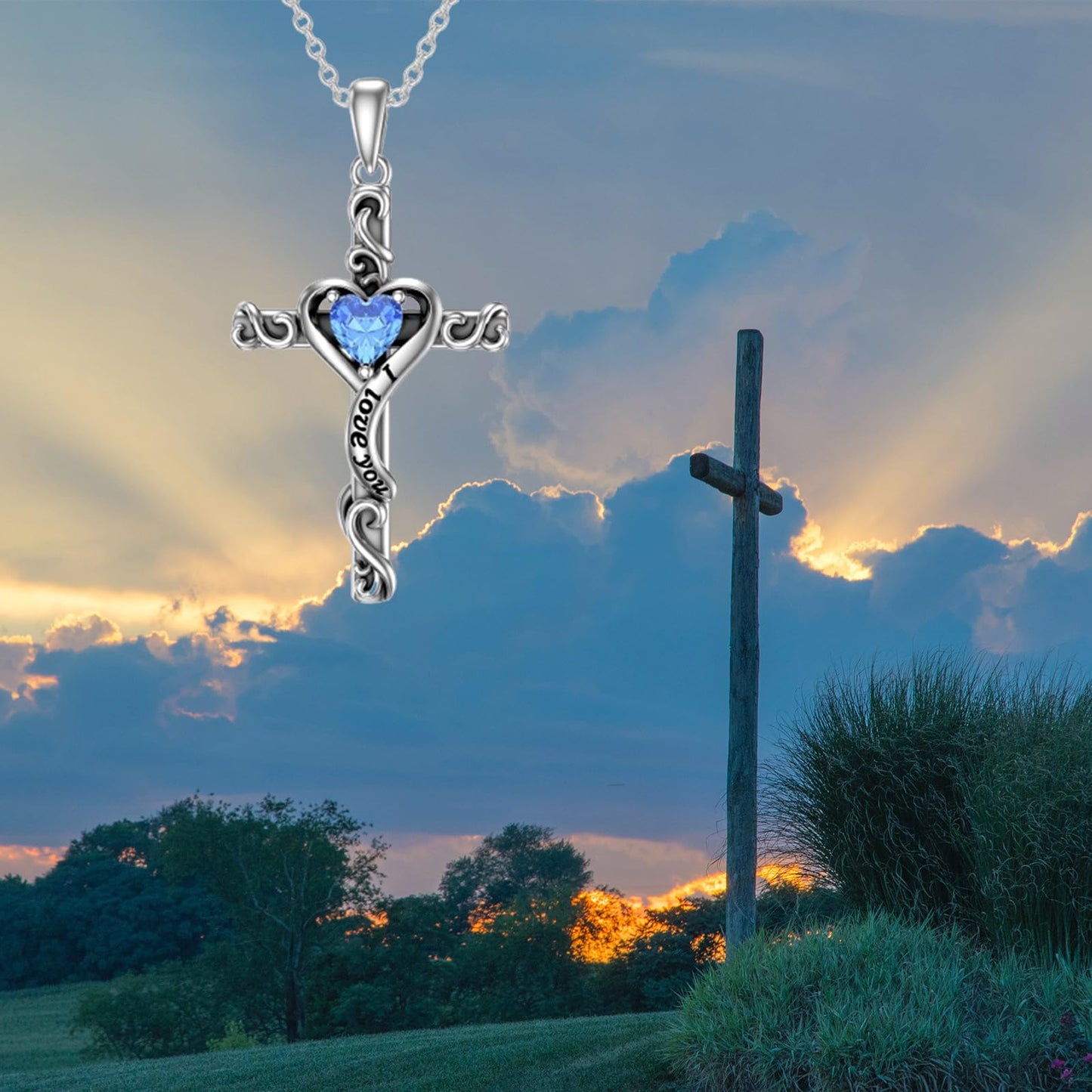 TOUPOP Topaz Cross Necklace for Women Sterling Silver December Birthstone Cross Pendant Necklace Heart Love Jewelry for Her Girlfriend Wife Mom Anniversary Birthday Mothers Day Gifts