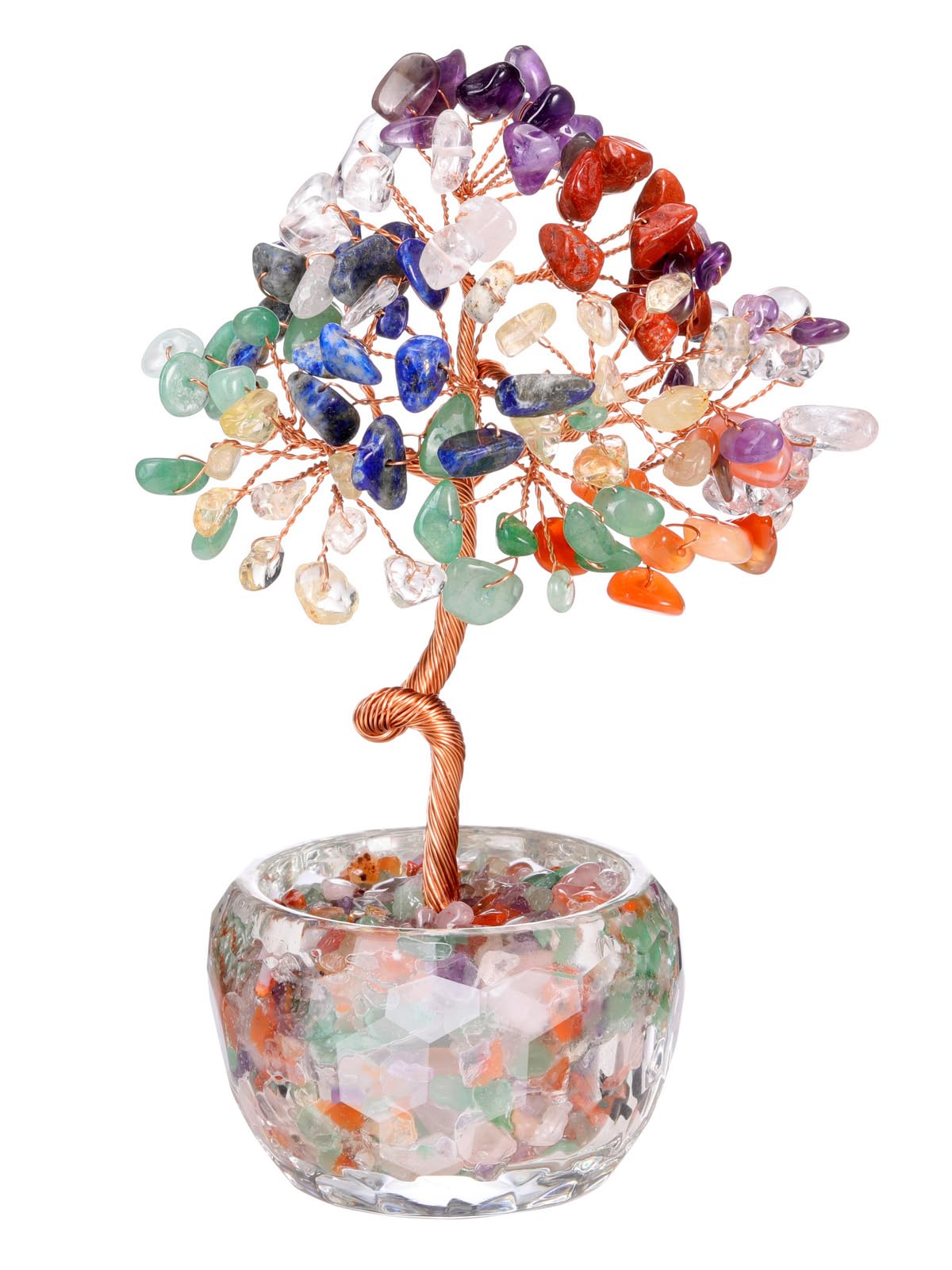 Top Plaza Healing Crystals 7 Chakra Stone Tree with Glass Base Handmade Natural Gemstone Life Tree Mini Bonsai Money Trees Good Luck Home Office Desk Decor