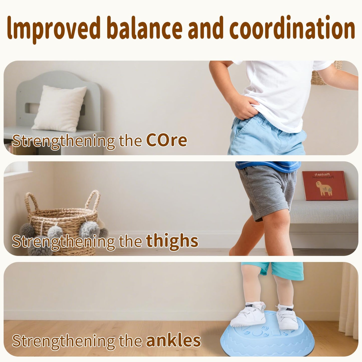 Gentle Monster Stepping Stones for Kids, Set of 6/8/11 PCS for Balance with Non-Slip Bottom - Exercise Coordination and Stability (Egg-Morandi)