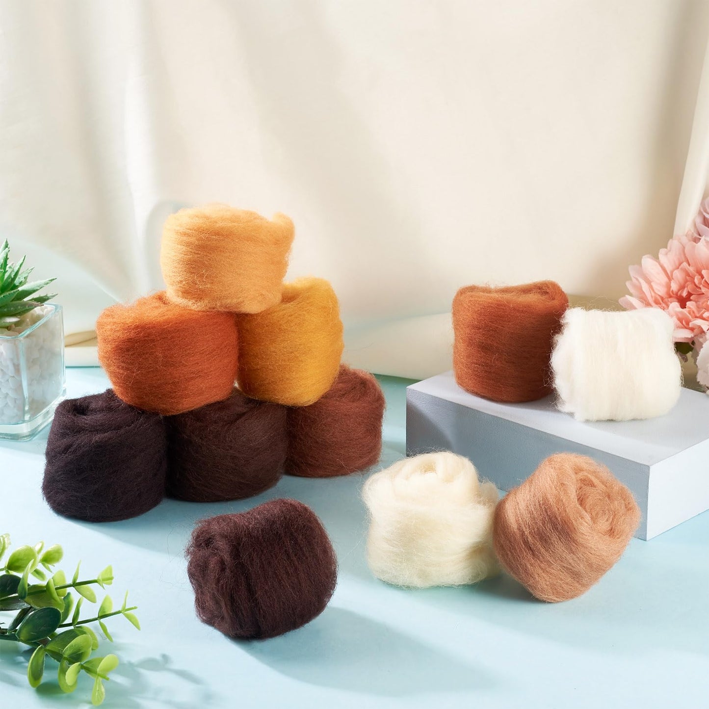 Bestewelry 1.94oz Wool Roving Yarn Autumn Theme Needle Felting Wool 10 Styles Soft Spinning Felting Supplies for DIY Crafts Felt Blending Weaving Hand Spinning