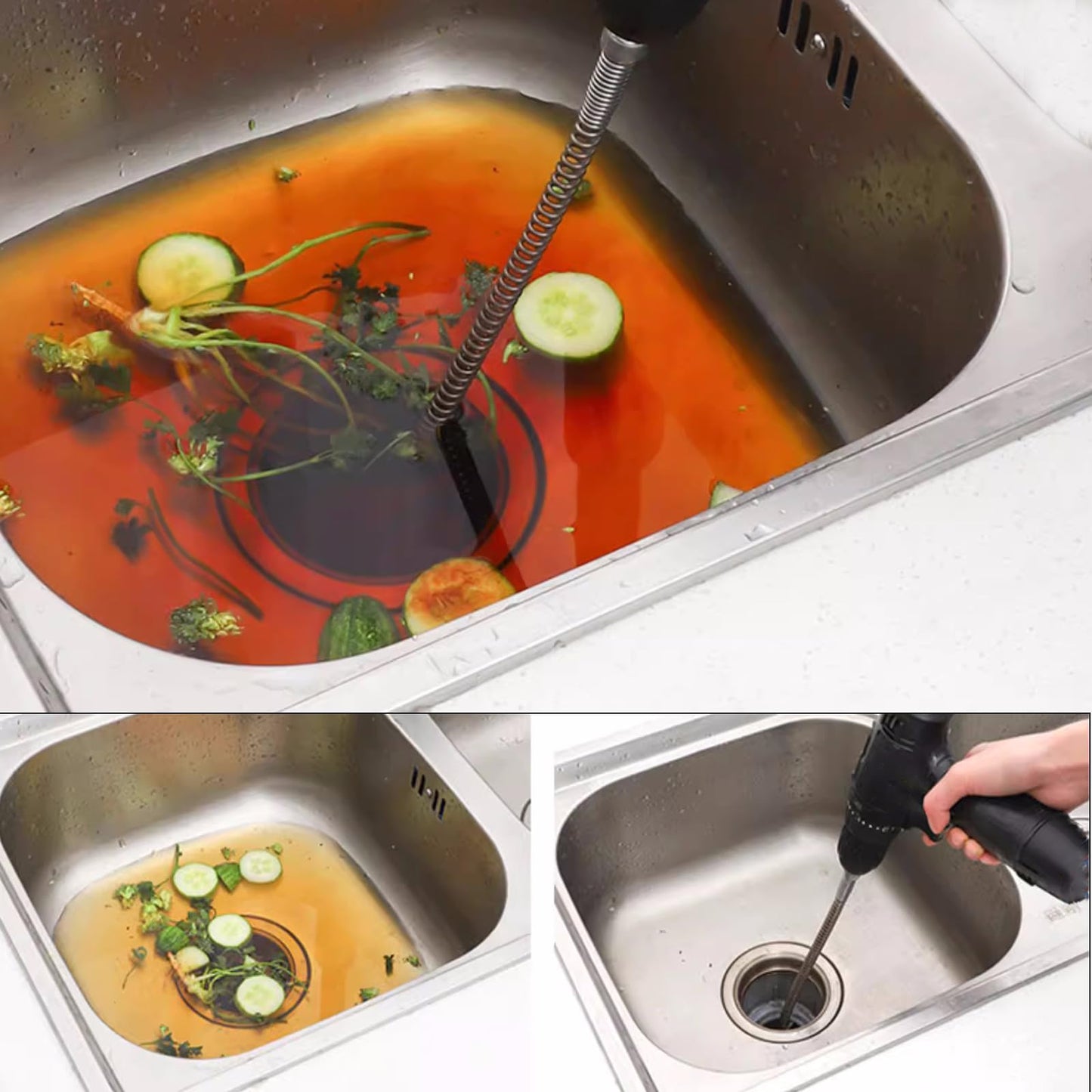 10mm Heavy-Duty Drain Auger Snake Cable with Drill Adapter - 6.5Ft/2M Flexible Plumbing Clog Remover for Kitchen, Bathroom, Toilet, Shower Sink & Pipe
