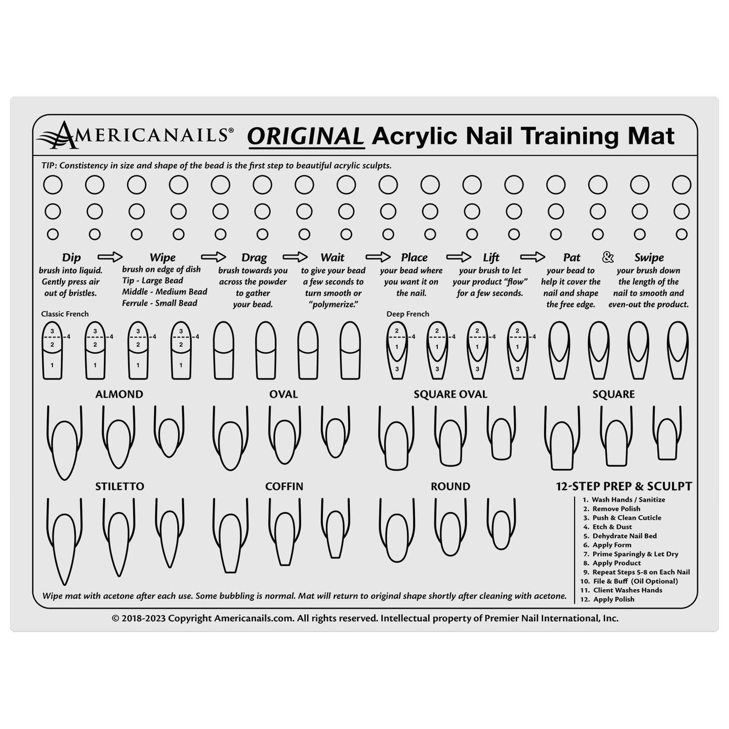 Americanails Acrylic Nail Training Mat - Silicone Trainer Sheet for Application Practice, Flexible Roll Up Pad Template for Acrylic Fingernails, Learn How to Apply Acrylic Nails