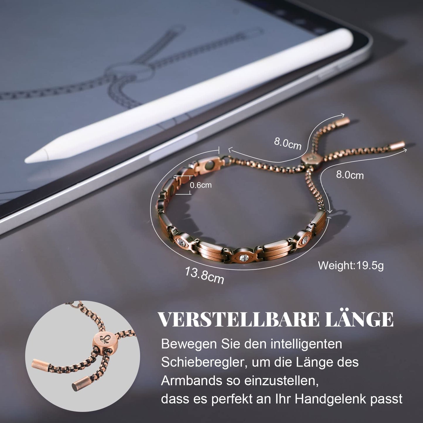 RainSo Women Pure Copper Magnetic Bracelets Adjustable Design with Display Box
