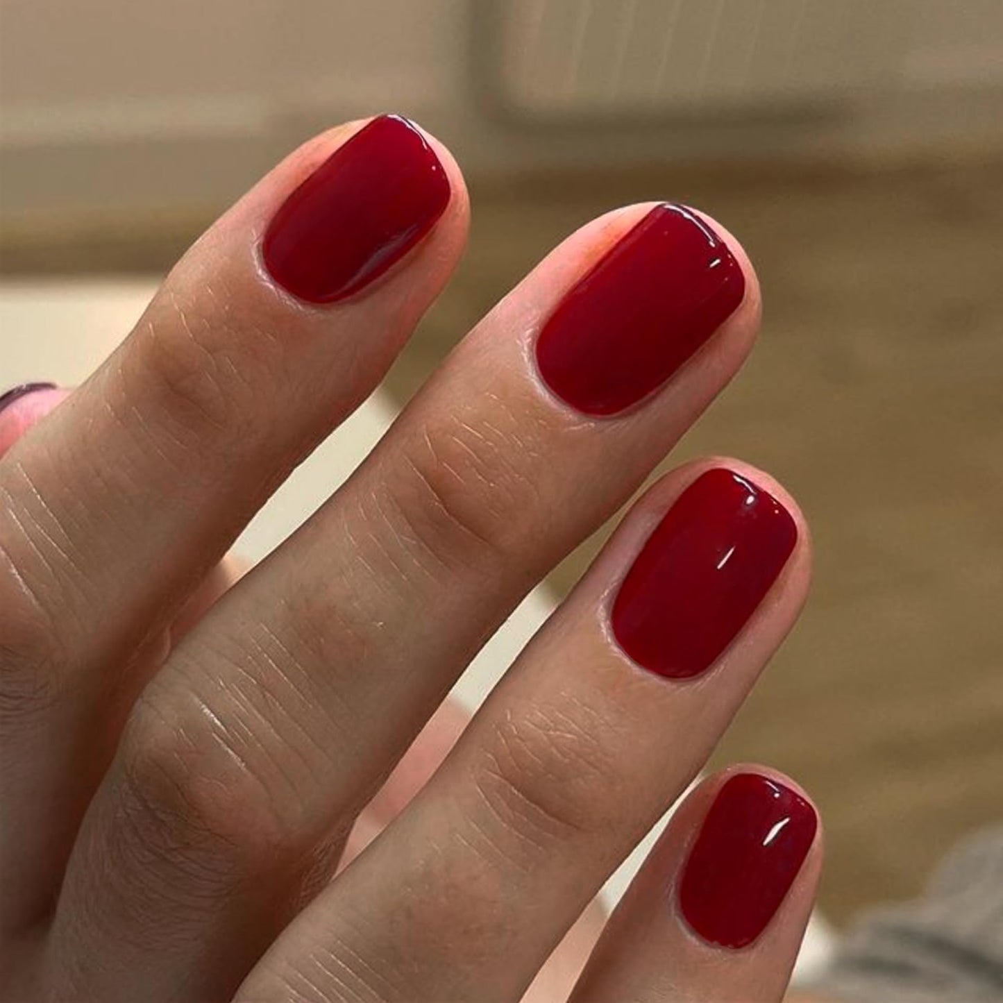 Wine Red Press On Nails Short Square, Natural Gel Nails Glue on Fall Colors 2025 Trendy Acrylic Nails Press ons Featured Protective Coat Thick Reusable Fake Nails 24Pcs Short Coffin Nails
