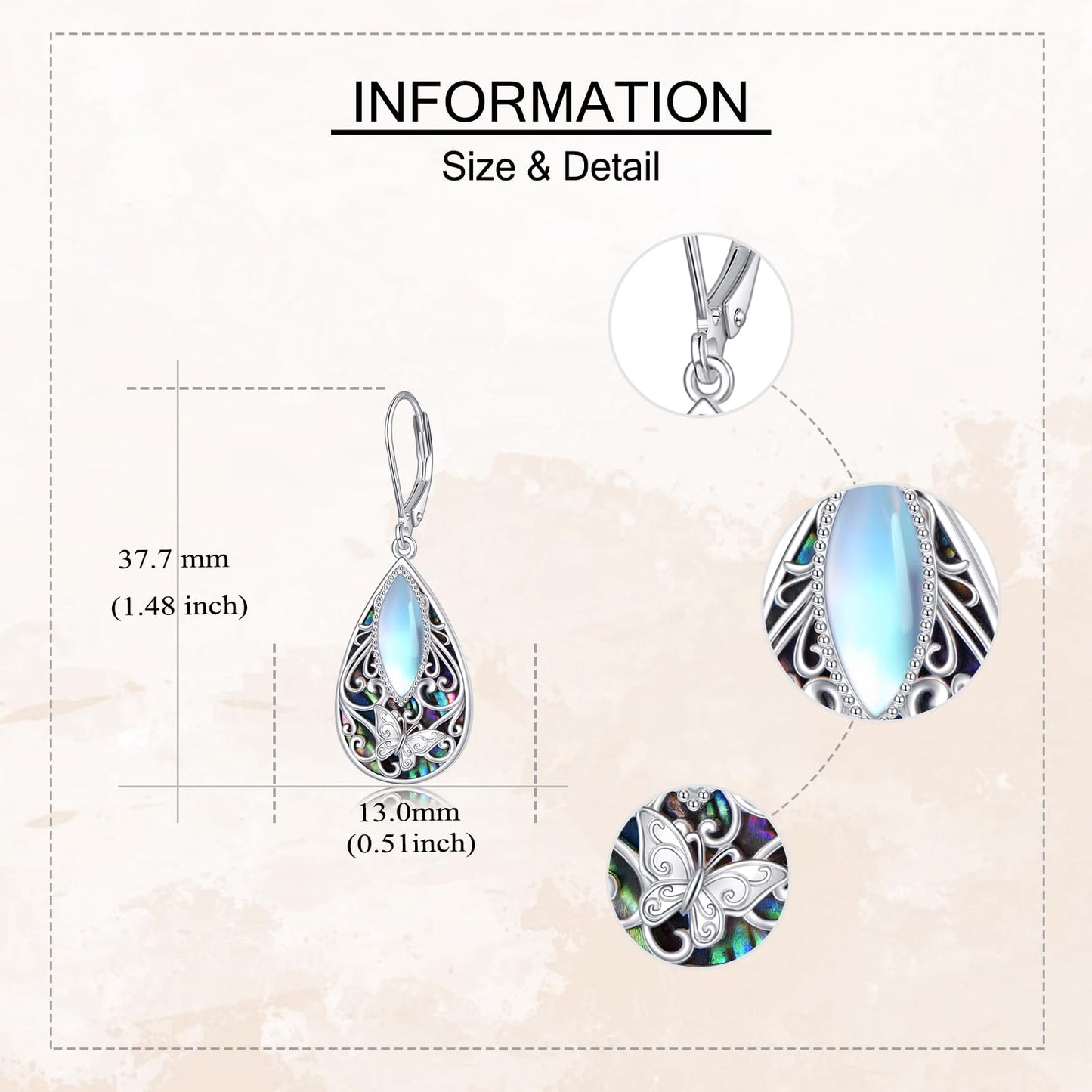 Butterfly Filigree Earrings Sterling Silver Teardrop Abalone Shell Drop Dangle Filigree Leverback Earrings Jewelry Gifts for Women