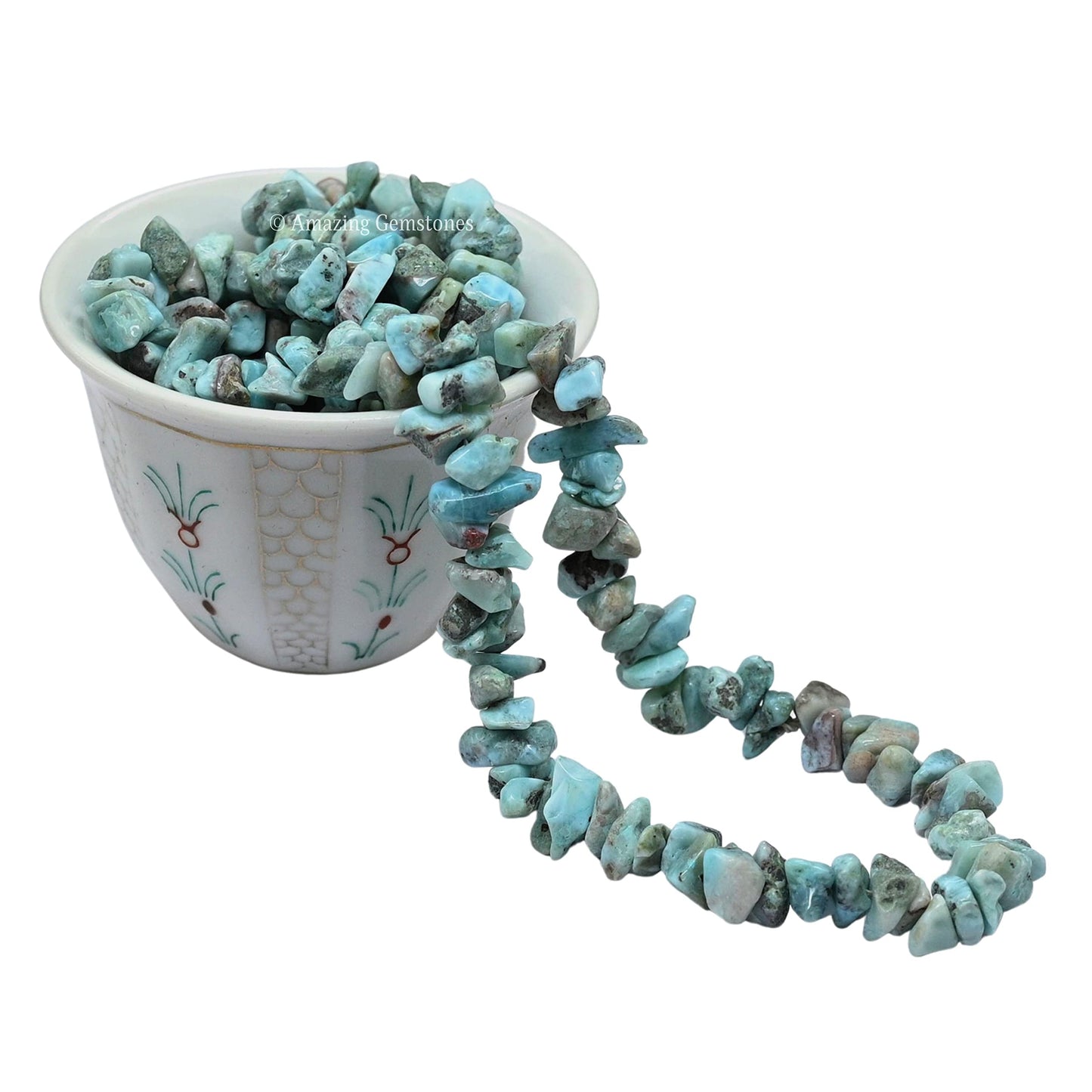 Larimar Pre Drilled Natural Crystals Crushed Chips Beads for Jewelry Making, DIY Handmade Healing Crystals (25 Inch Strand)