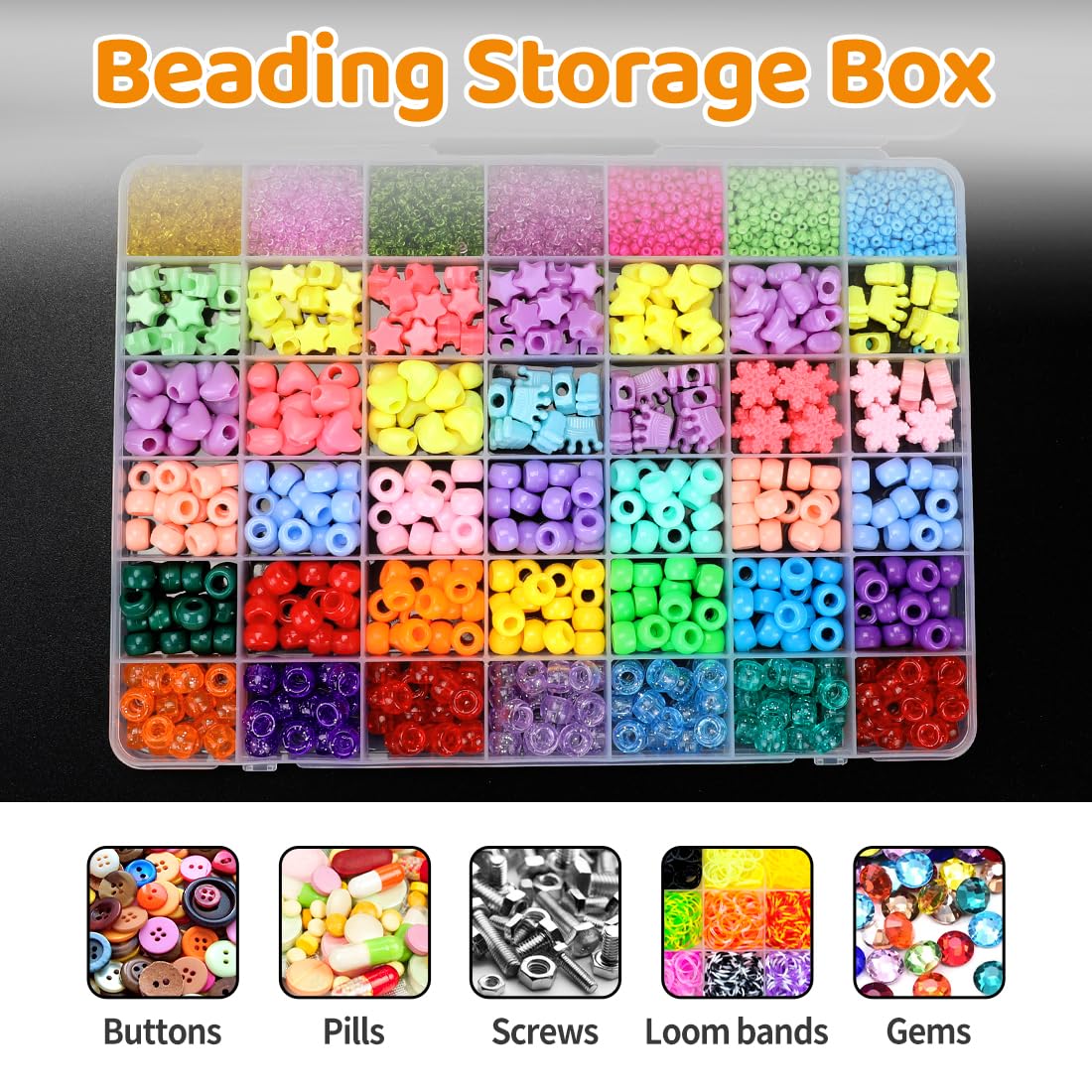 Praisebank 42 Grids Beading Storage Container Box, Perfect for Storage Beads & Small Items. (Clear / 4 Pack)