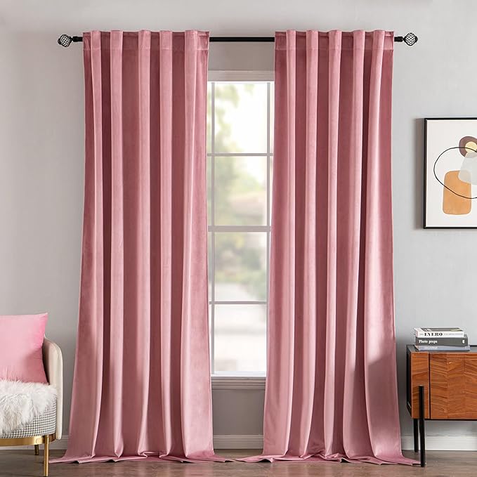 MIULEE Velvet Curtains 84 inches 2 Panels - Luxury Blackout Curtains for Girls Bedroom Nursery Living Room Thermal Insulated Super Soft Window Drapes Rod Pocket & Back Tab, Blush Pink, W52 x L84 inch