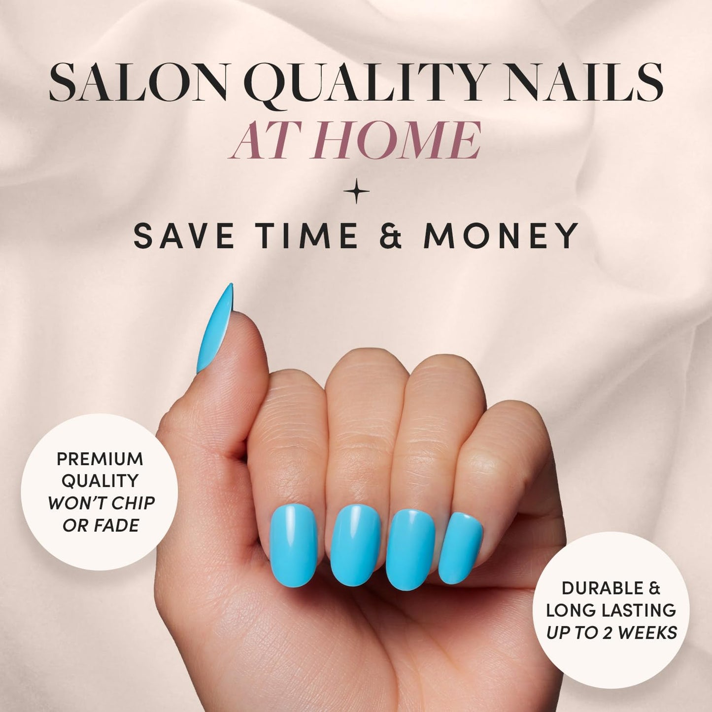 Glamnetic Press-On Nails - Azure Blue | Super Strong Brush On Nail Glue & Press-On Nail Remover | Bright Blue Short Round Fake Nails | 12 Sizes - 30 Nail Kit with Glue and Remover